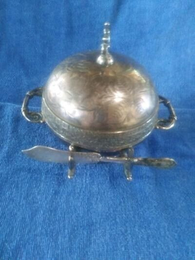 ANTIQUE J. A. BABCOCK SILVER PLATE BUTTER DOME ~ WM. ROGERS ORANGE BLOSSOM KNIFE