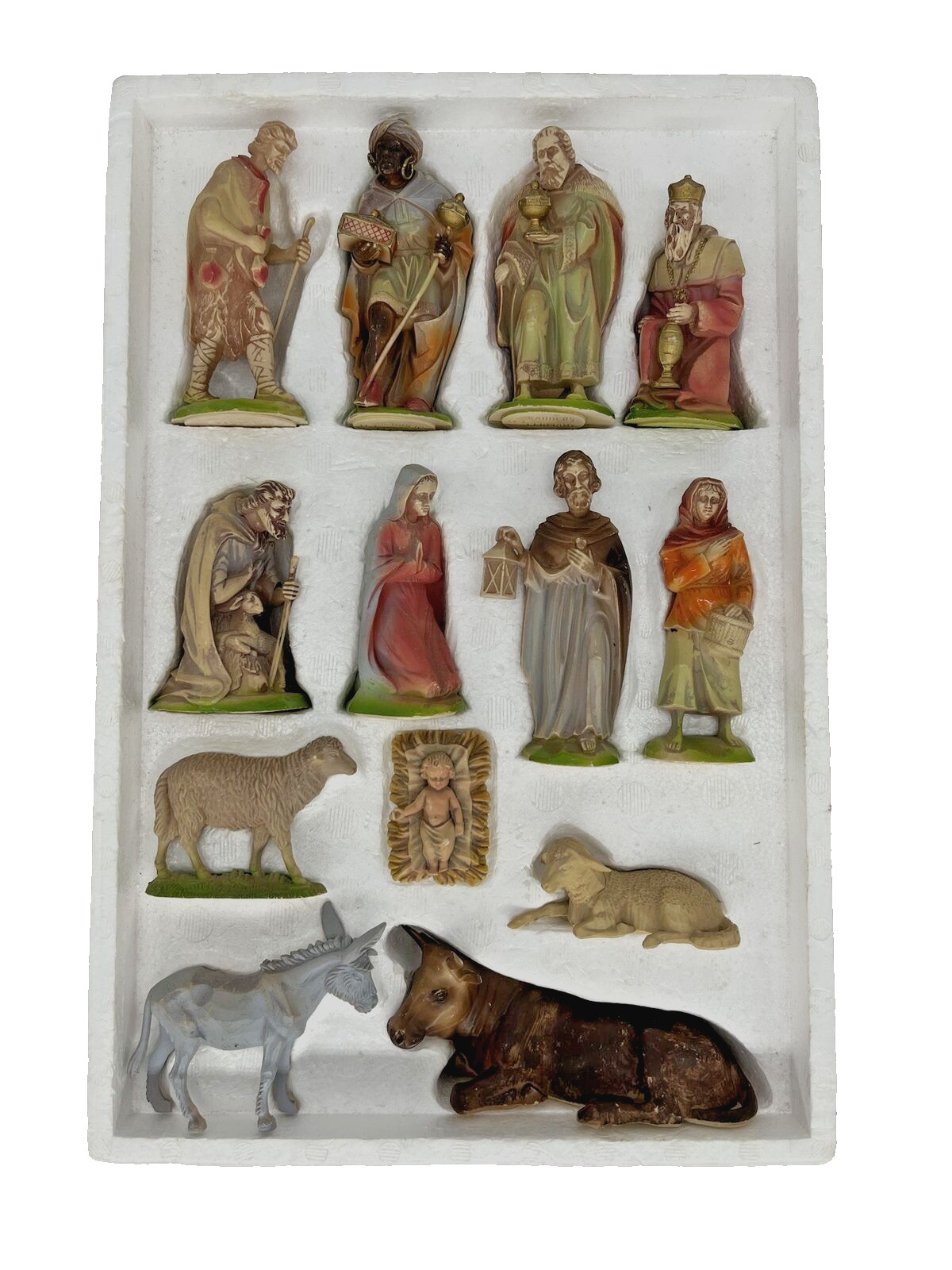 Kauders NATIVITY Germany 13 Pc Box Set Mary Joseph Jesus Wisemen Animals Vintage