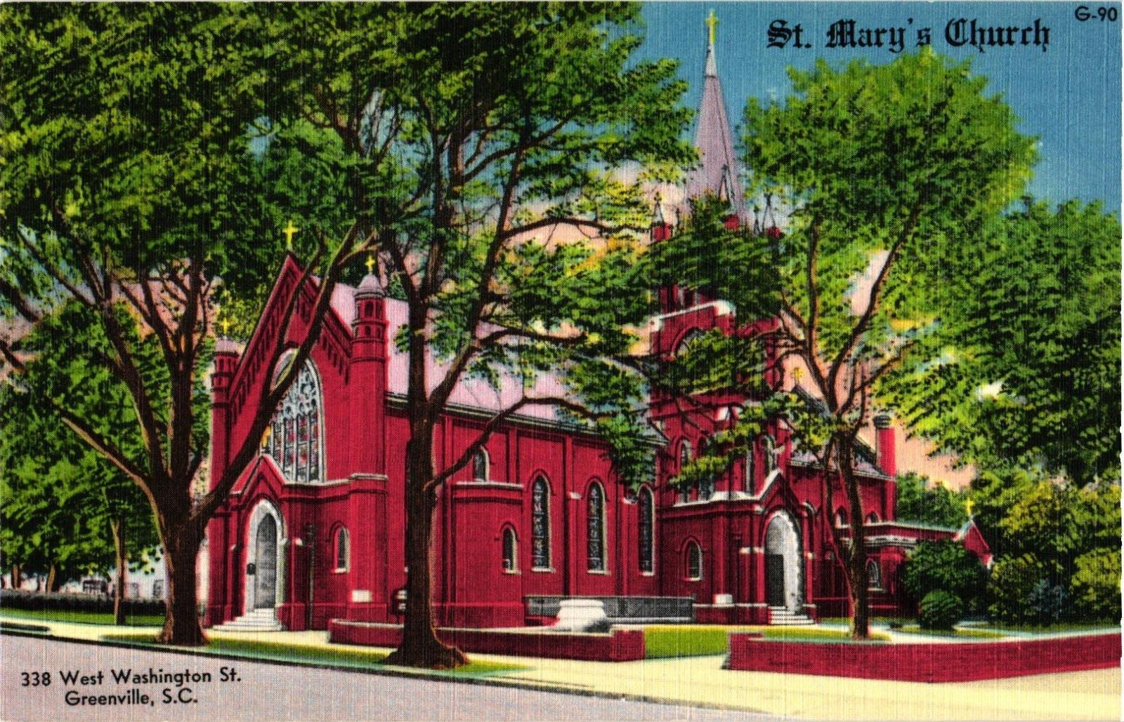 Saint Mary\'s Church Greenville South Carolina Linen Postcard Unposted
