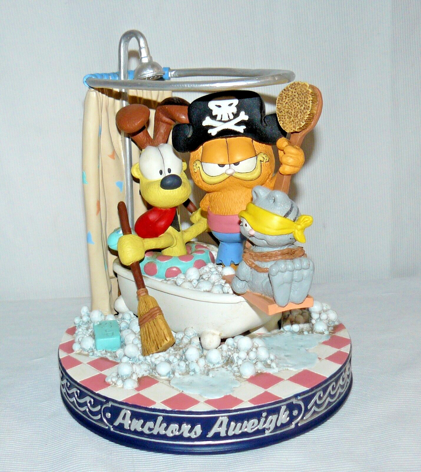 1994 Garfield & Odie Anchors Aweigh Music Box Shower Pirate Danbury Mint