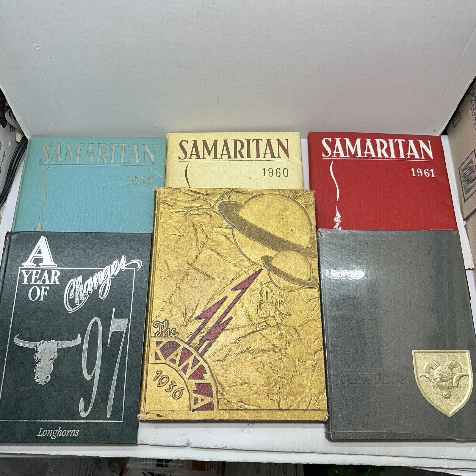 vintage yearbook lot Of 6 Samaritan Chargers Longhorn Kanza Rampage 60s 30s 50s