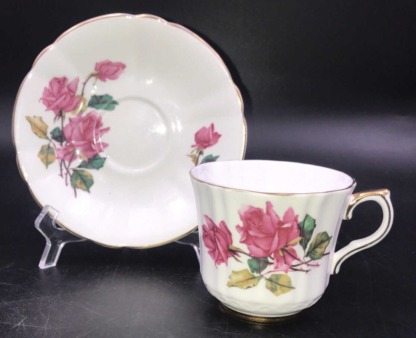 Vintage Royal Eton Staffordshire X2233/3 Pink Roses Bone China Cup & Saucer Set