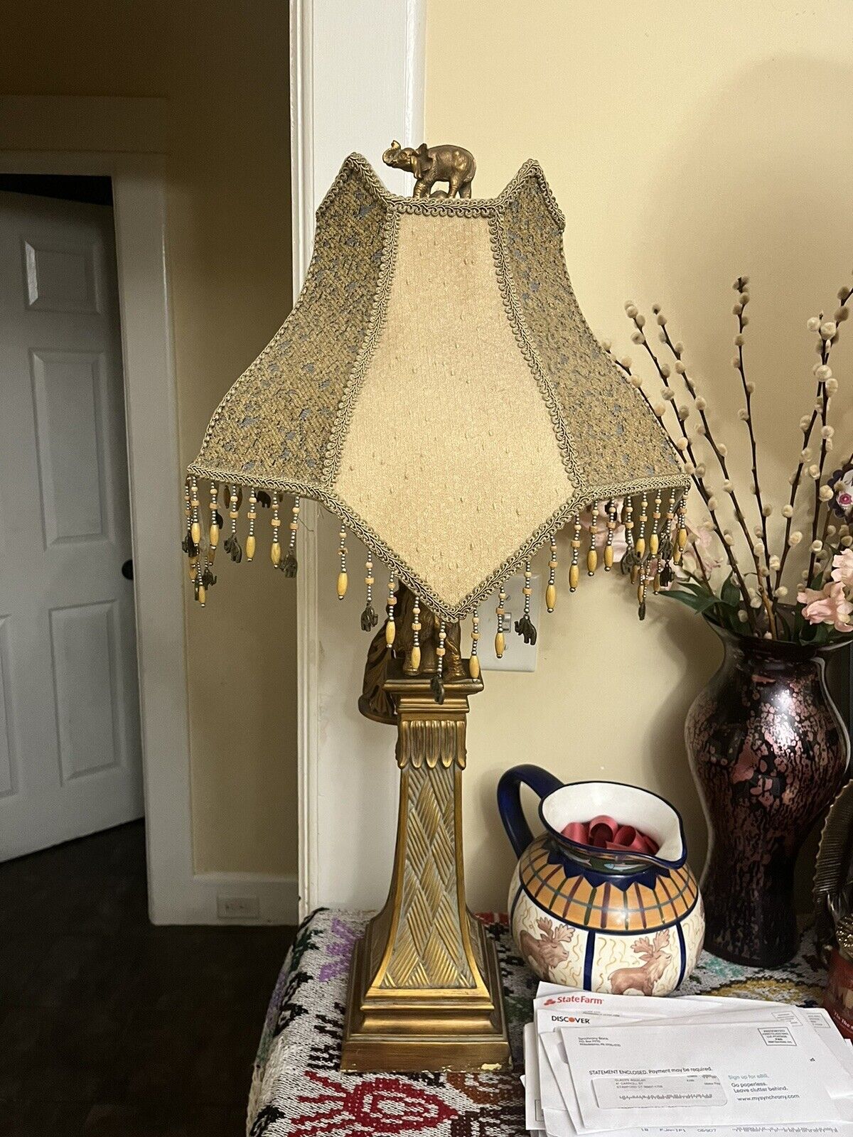 Antique Vintage Beaded Elephant Lamp
