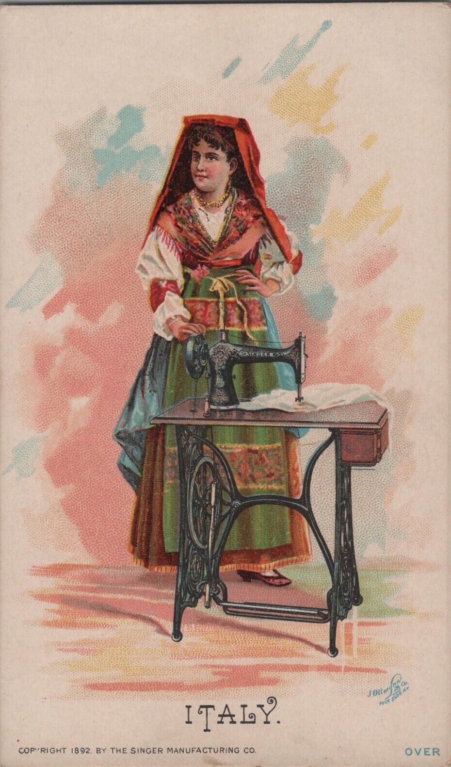 c1892 Singer Mfg. Co. Sewing Trade Card Italy Naples Costumes of All Nations