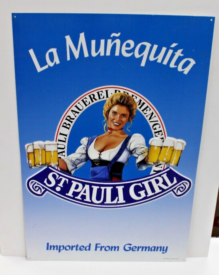 Vintage St Pauli Girl Metal Beer Sign La Munequita 
