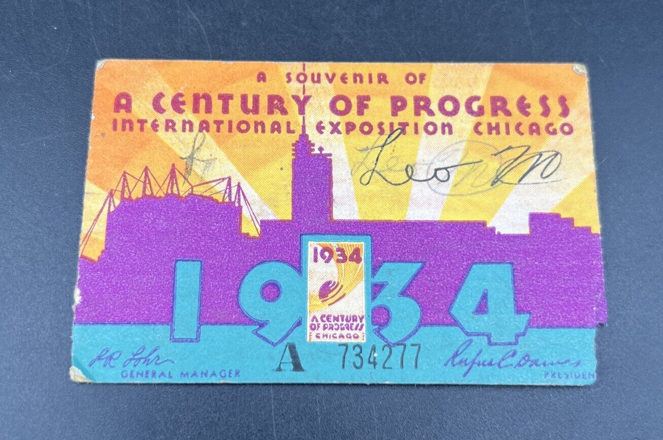 1933 Chicago Century of Progress World\'s Fair Admission Ticket Stub 1934 Season
