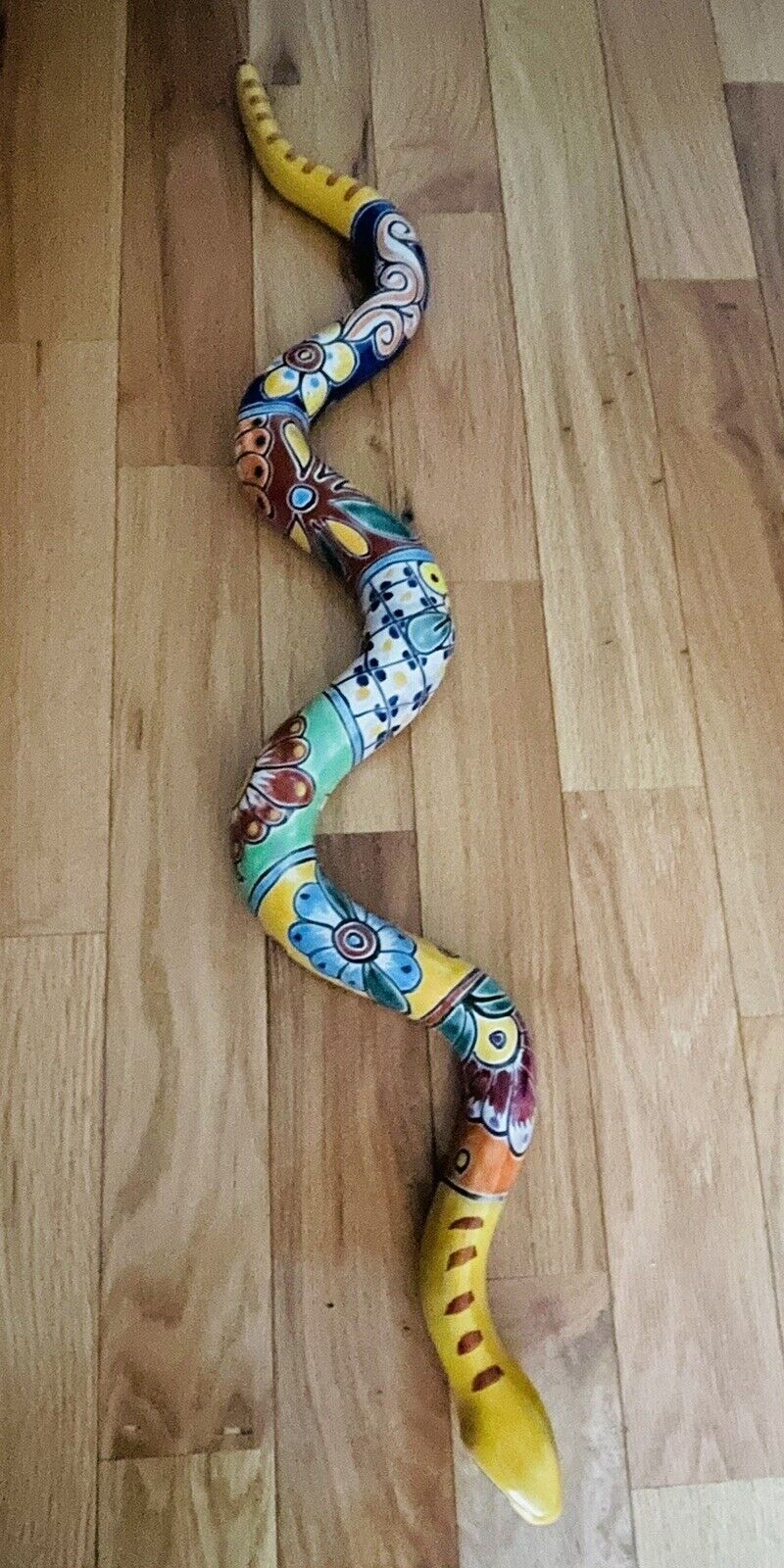 TALAVERA MEXICAN POTTERY SNAKE Hand Painted Serpent Animal Signed LARGE 34.5 in
