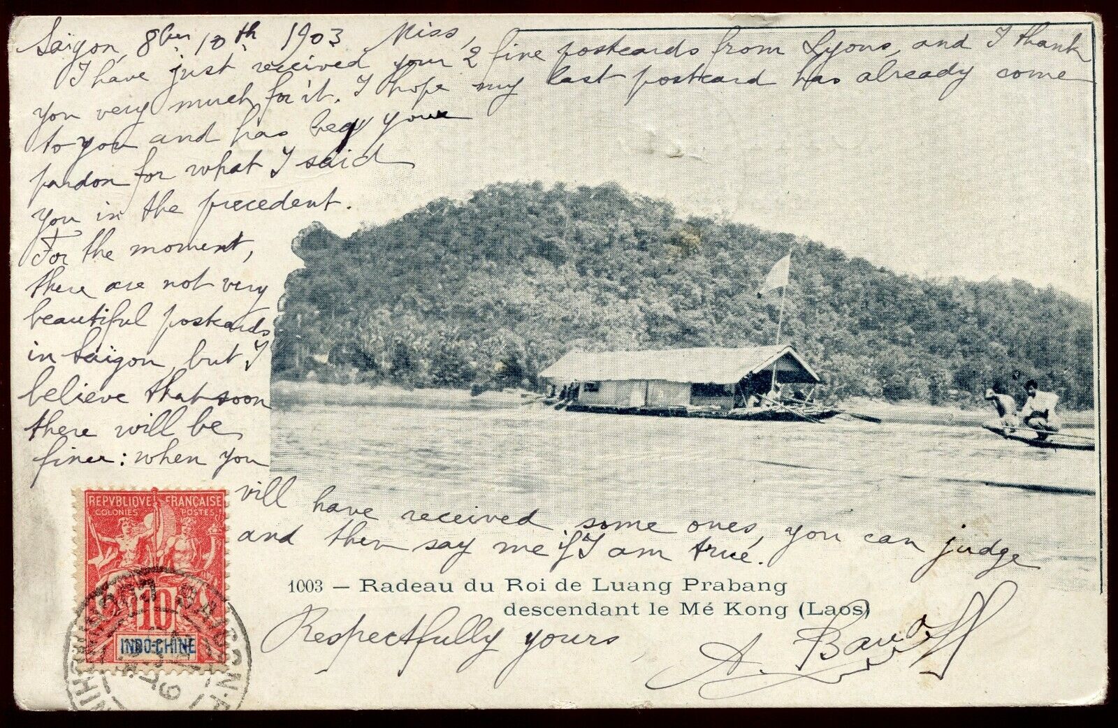cpa Laos. Luang Prabang King\'s Raft Descending the Me Kong. 1903