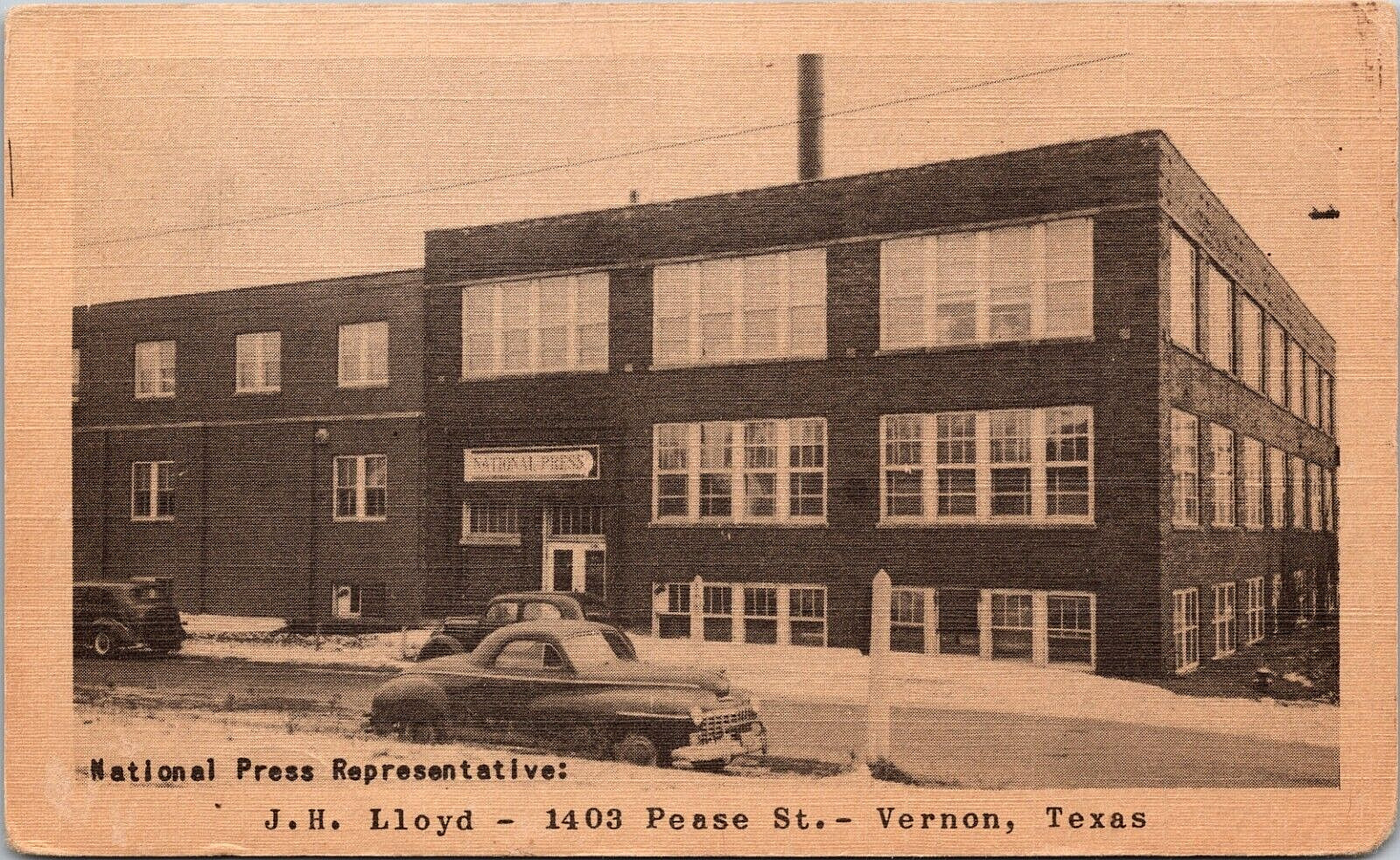 Vintage Postcards Texas.  National Press Rep. J.H. Lloyd, Vernon Tx Advertising