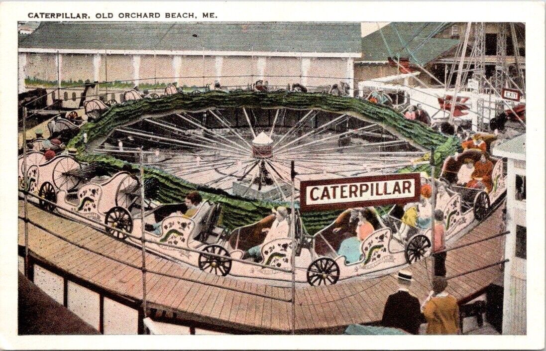 Antique Old Orchard Beach Maine Caterpillar amusement ride Postcard