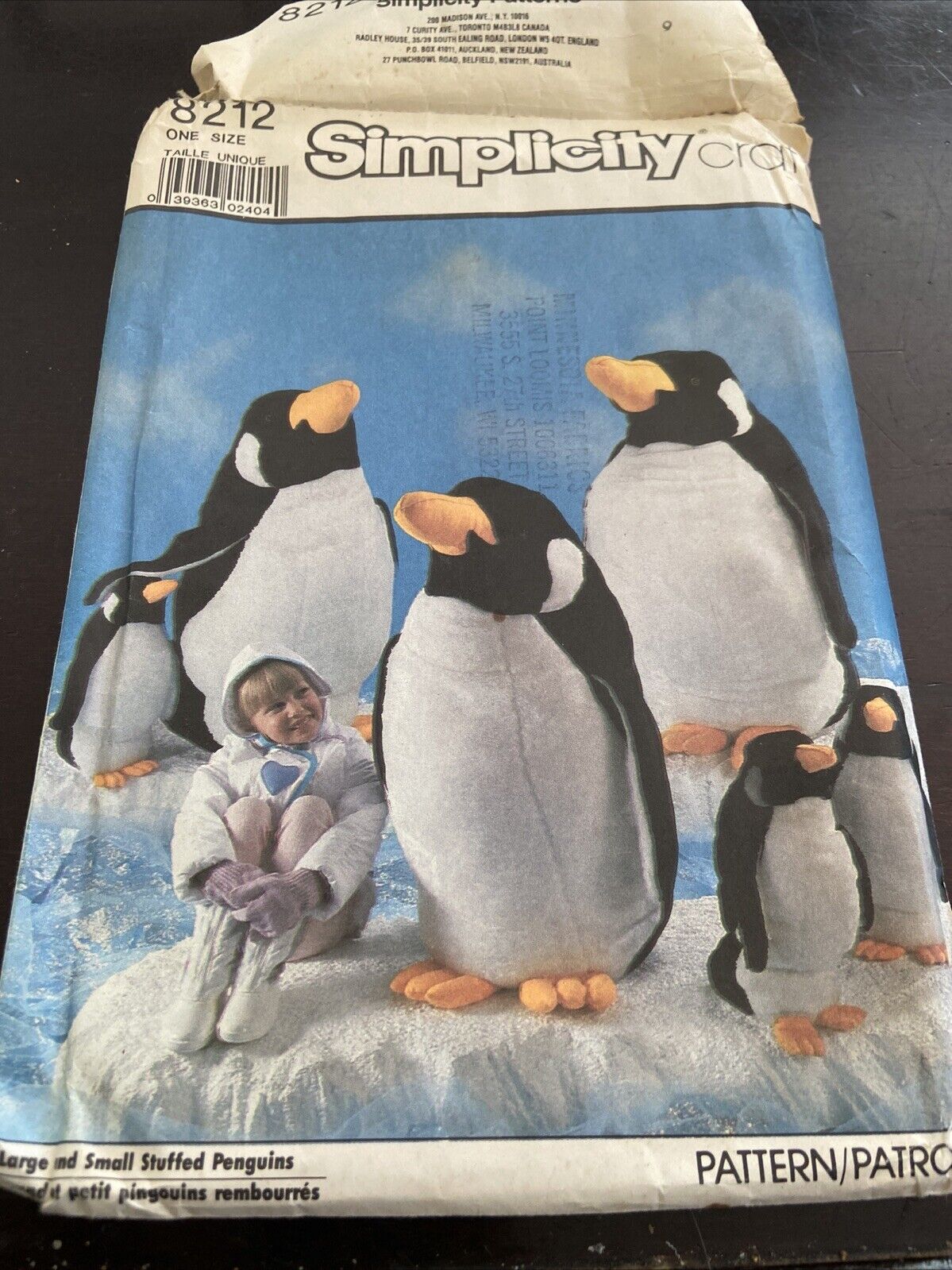 Simplicity 8212 Penguin Stuffed Animals Plushie 22” 41” 1987 Vintage