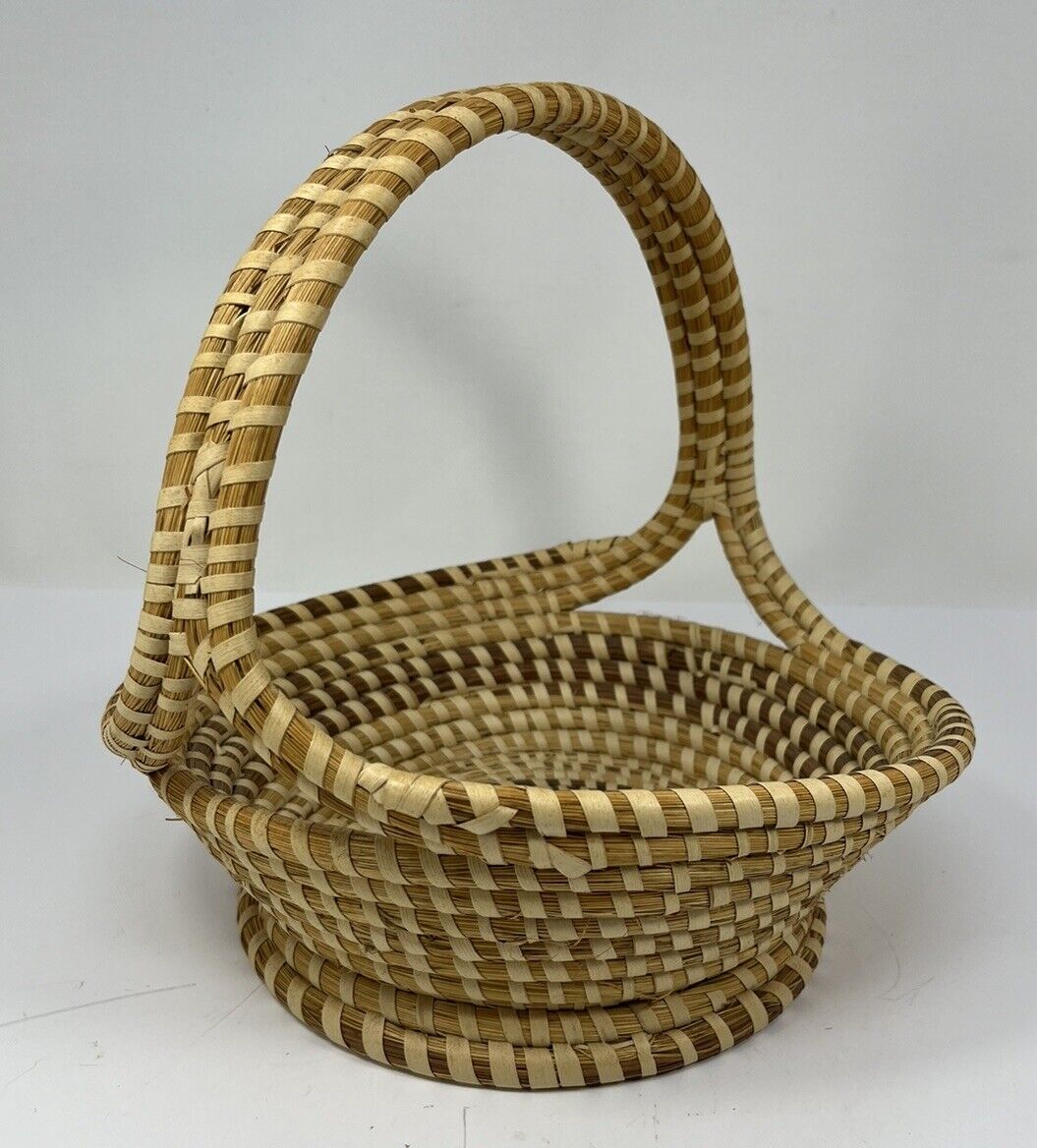 Vintage Charleston SC Gullah Sweet Grass Basket Handle 10 “x10”