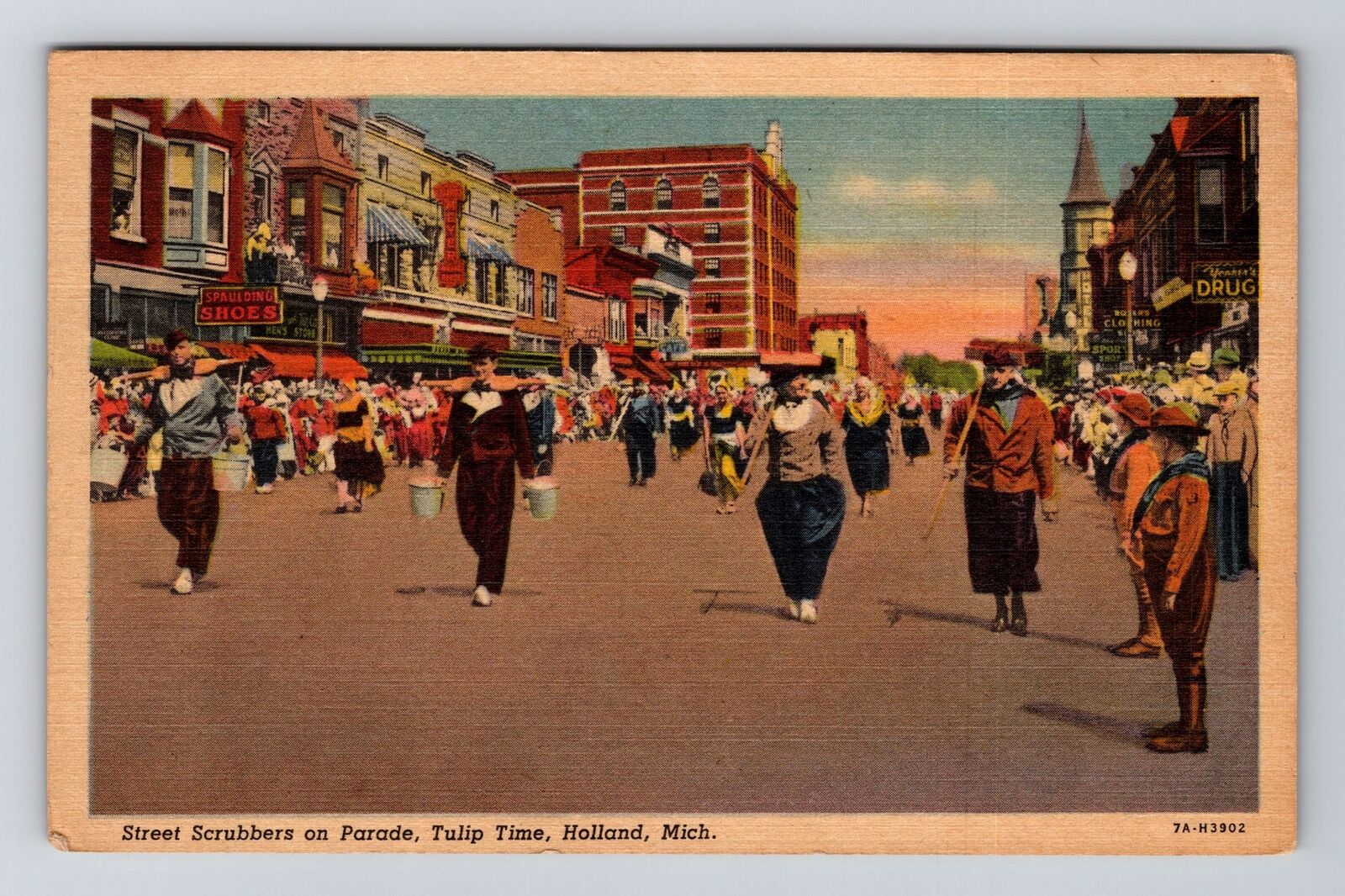 Holland MI-Michigan, Street Scrubbers on Parade, c1952 Vintage Postcard