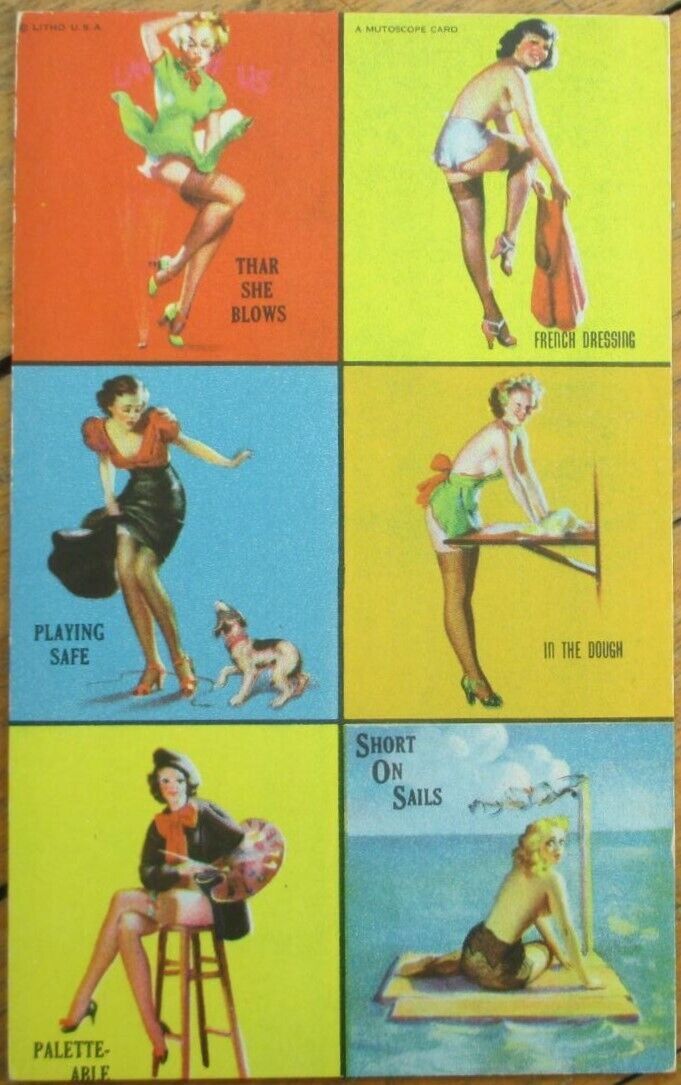Pinup Arcade Exhibit Card 1940s Risque Postcard, Six Different Images, 3