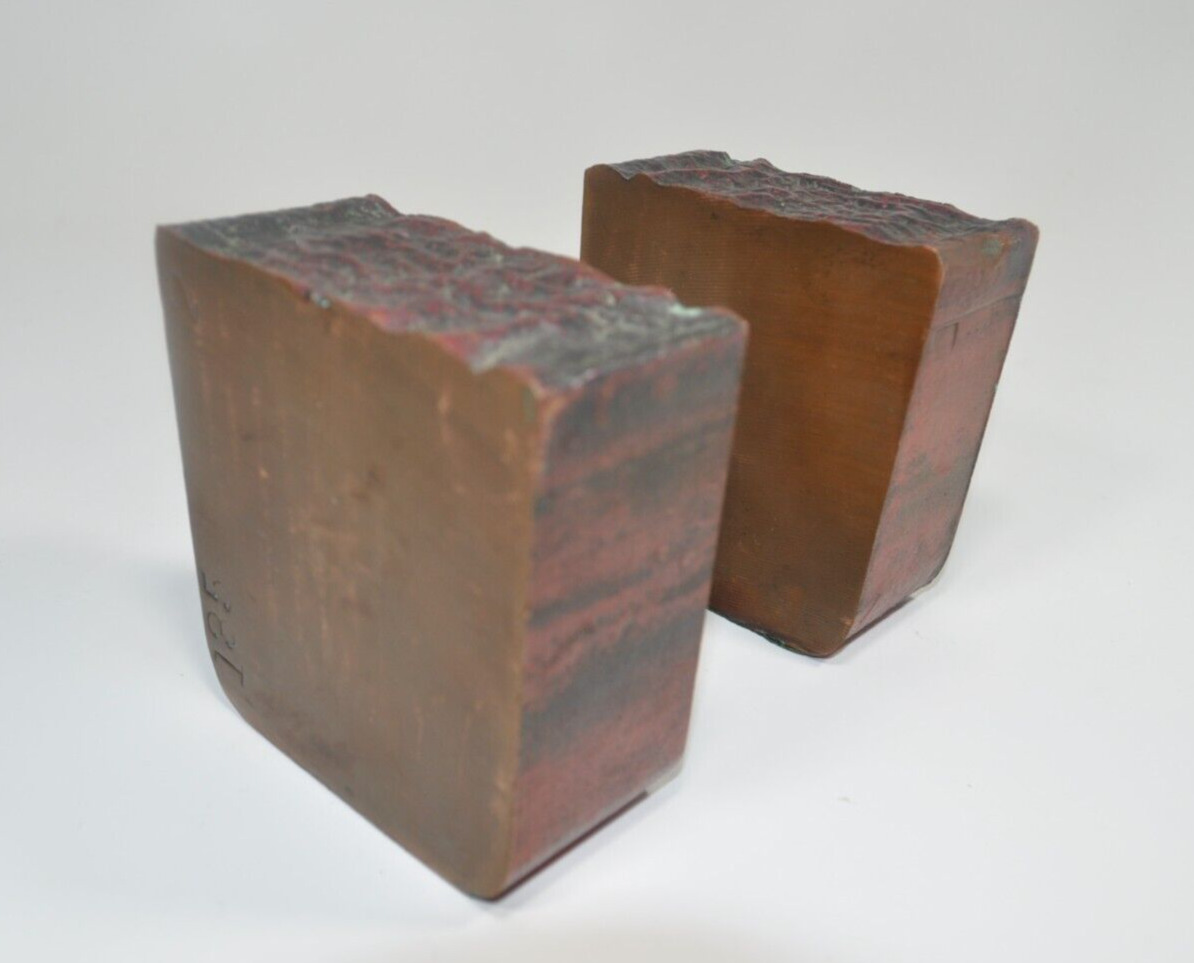 Solid Cast Iron & Copper 15lb Brutalist Sculpture Bookends Modern Abstract Art