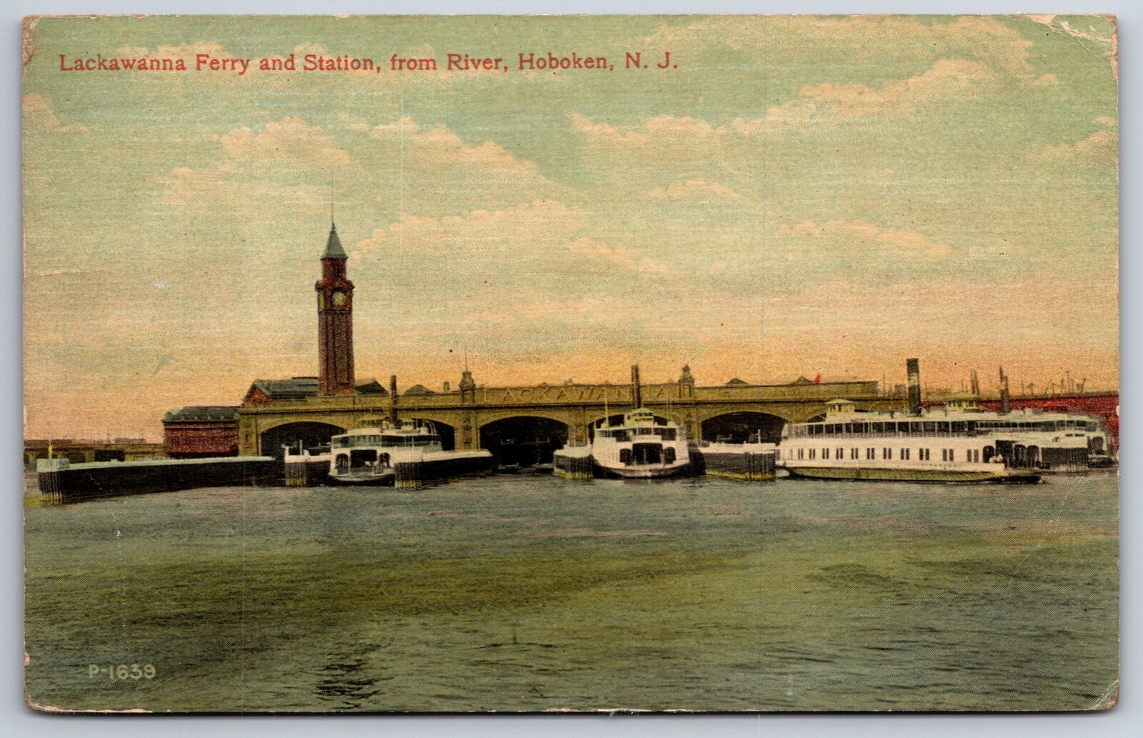Hoboken New Jersey~Lackawanna Ferry & Station @ River~Ferry Boats~1913 PC