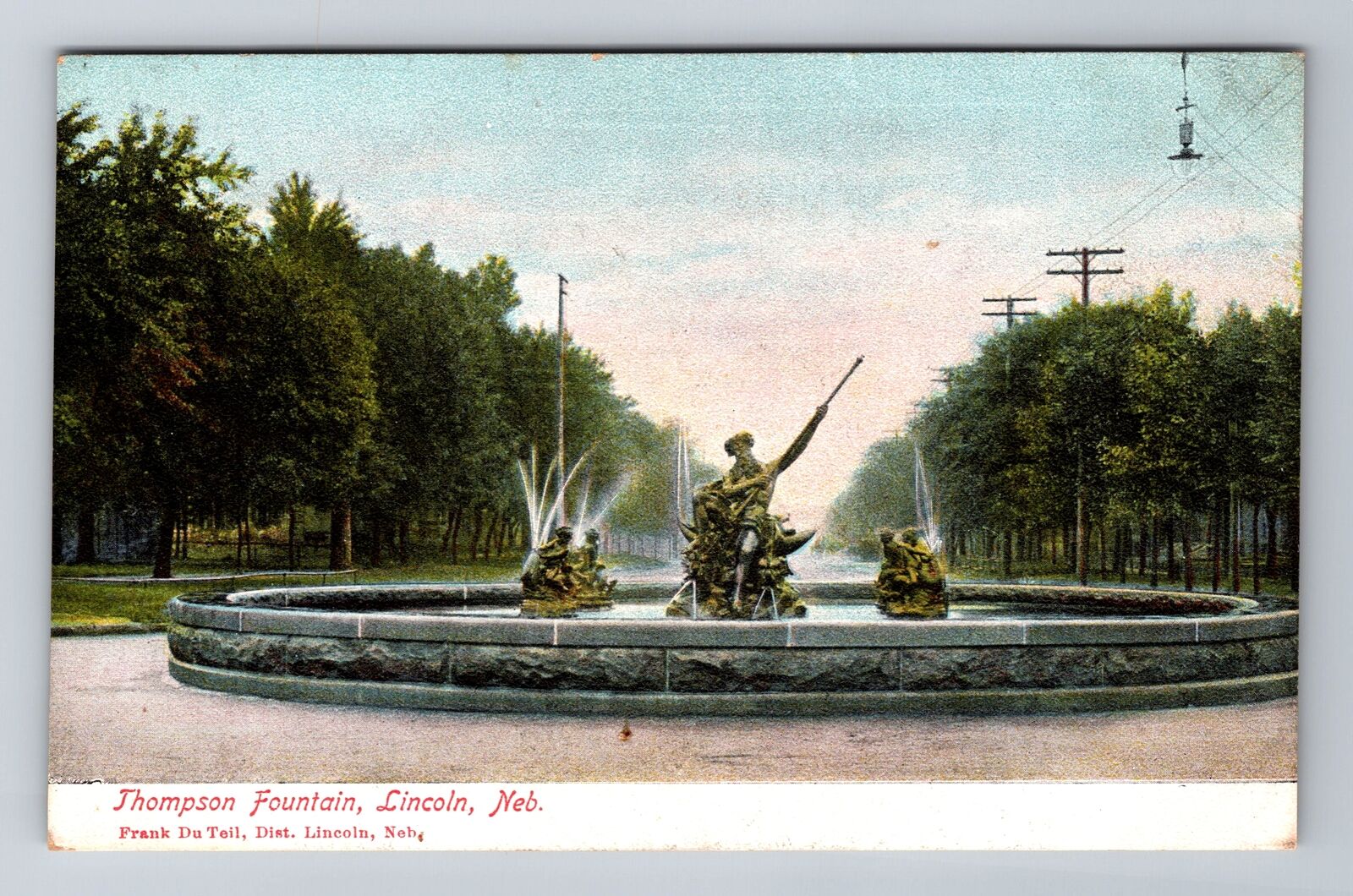 Lincoln NE-Nebraska, Thompson Fountain, Antique, Vintage Souvenir Postcard