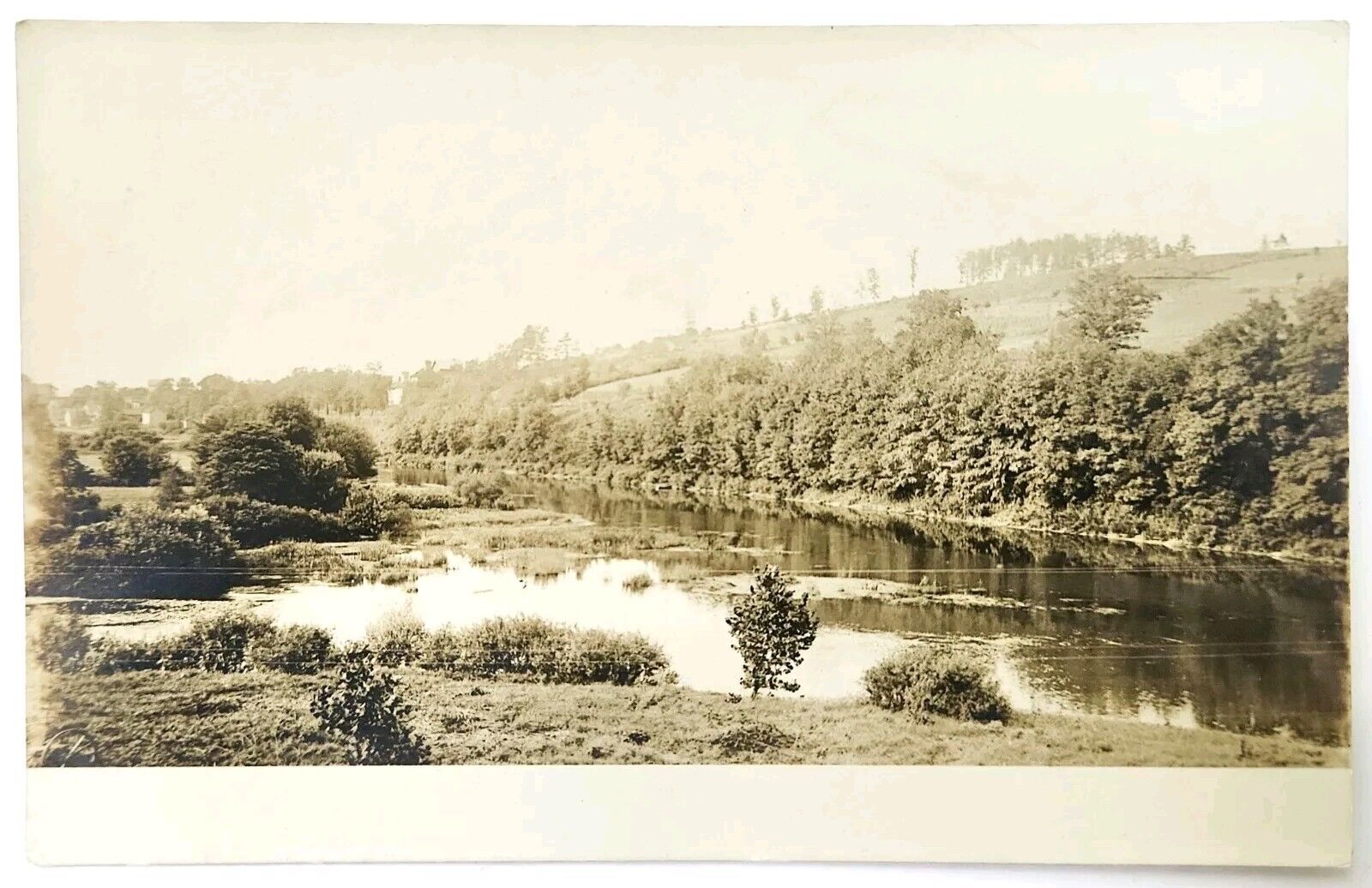 RPPC Postcard River Scene Hills Trees Countryside 1901-1907 Postcard Riverside