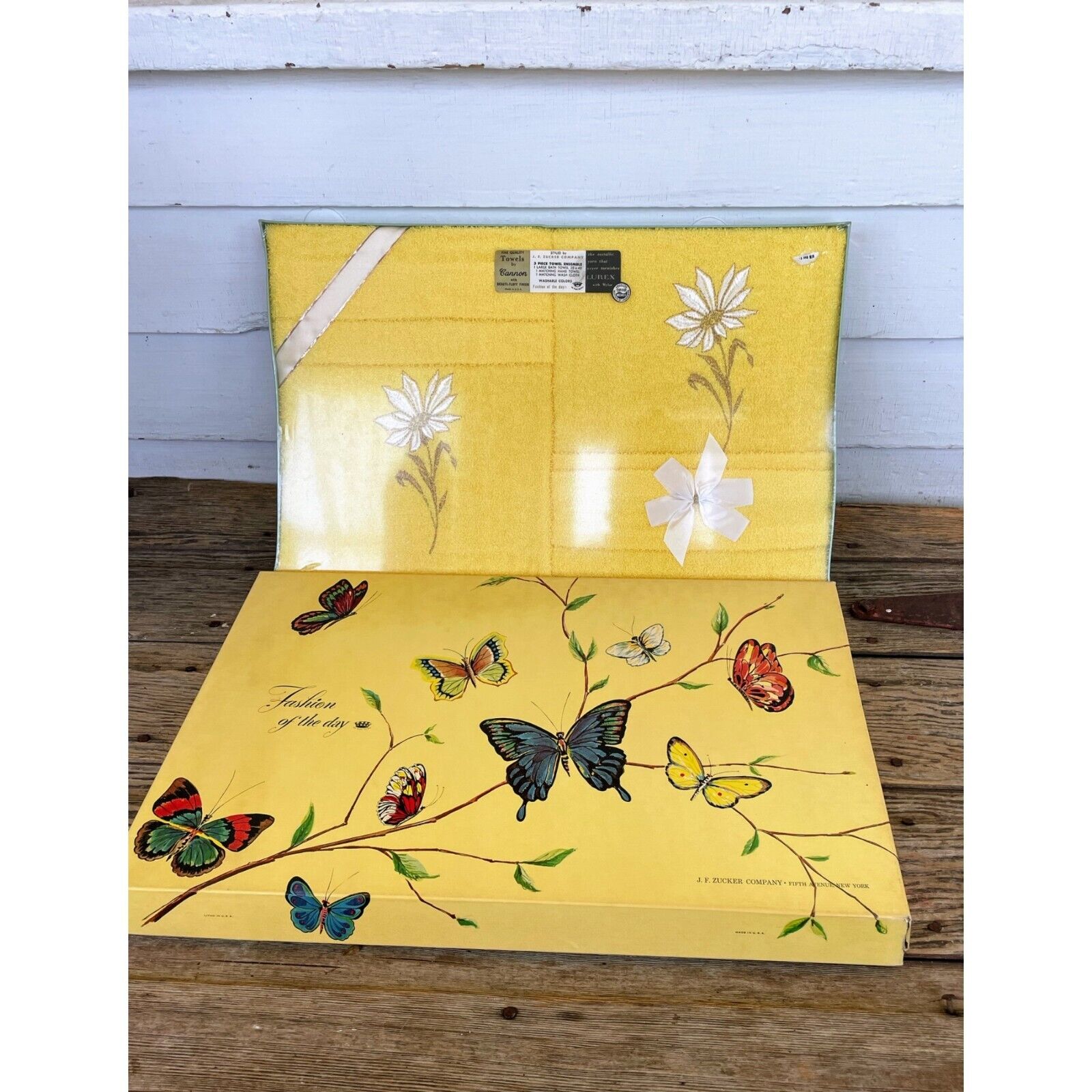 Vintage 1950s Cannon Towels Gift Set New In the Box NOS Yellow Floral