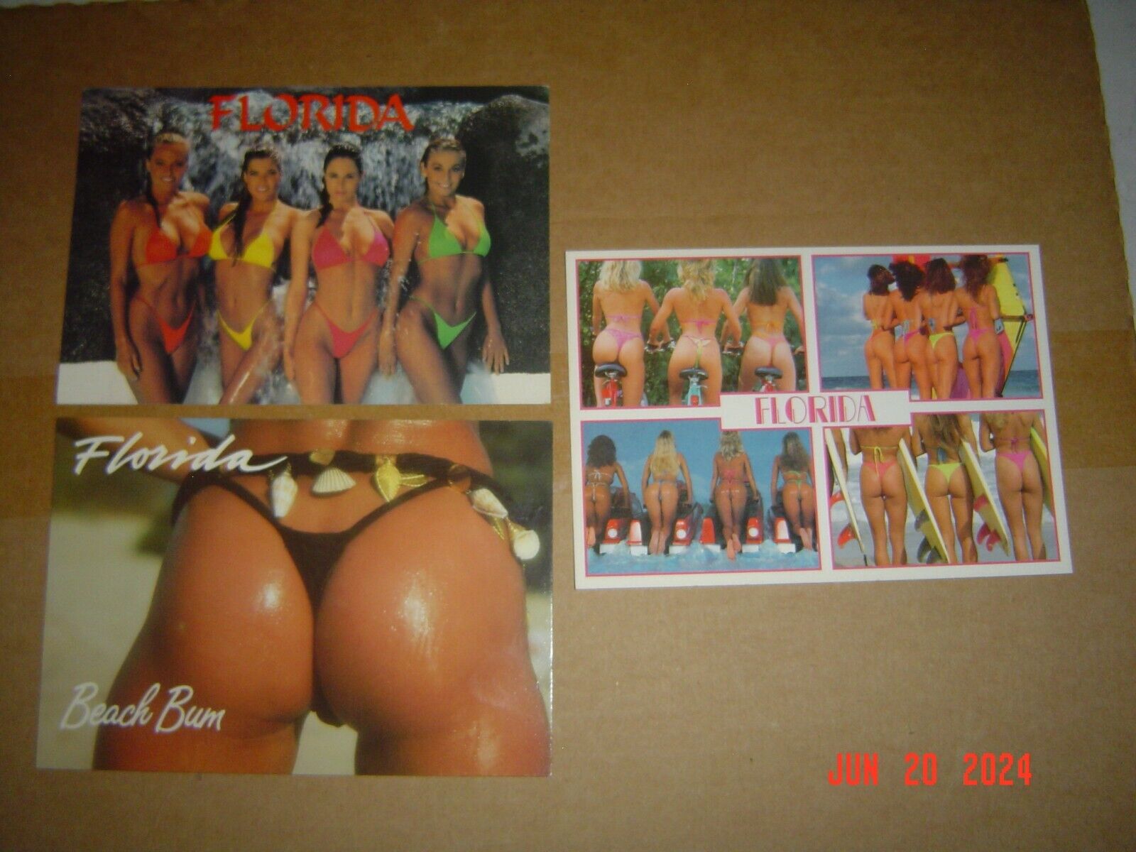 Sexy FLORIDA Postcards (4.5-in x 6.5-in) with ladies in swimsuits - lot of 3