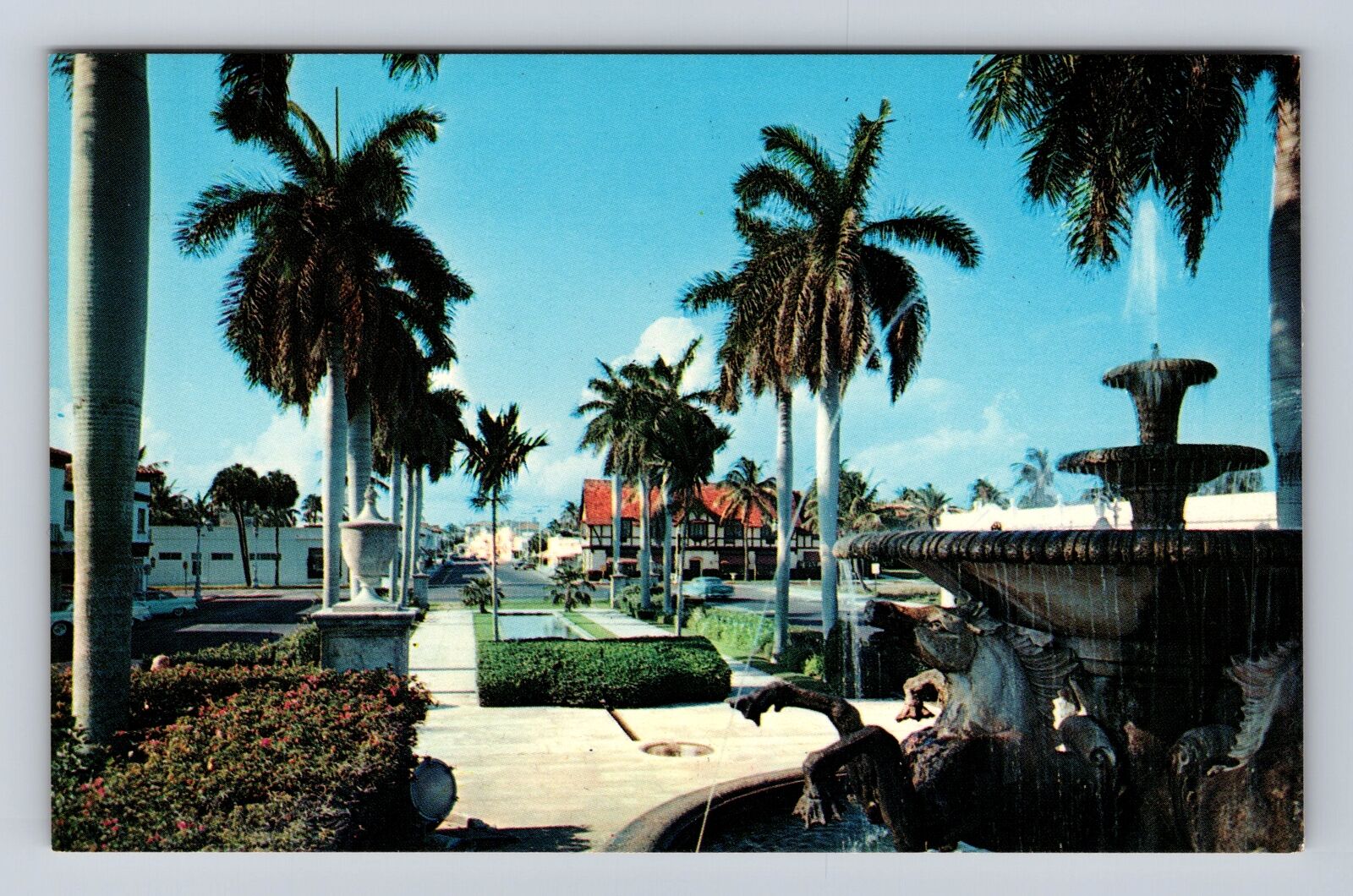 Palm Beach FL-Florida, Memorial Fountain, South County Road, Vintage Postcard
