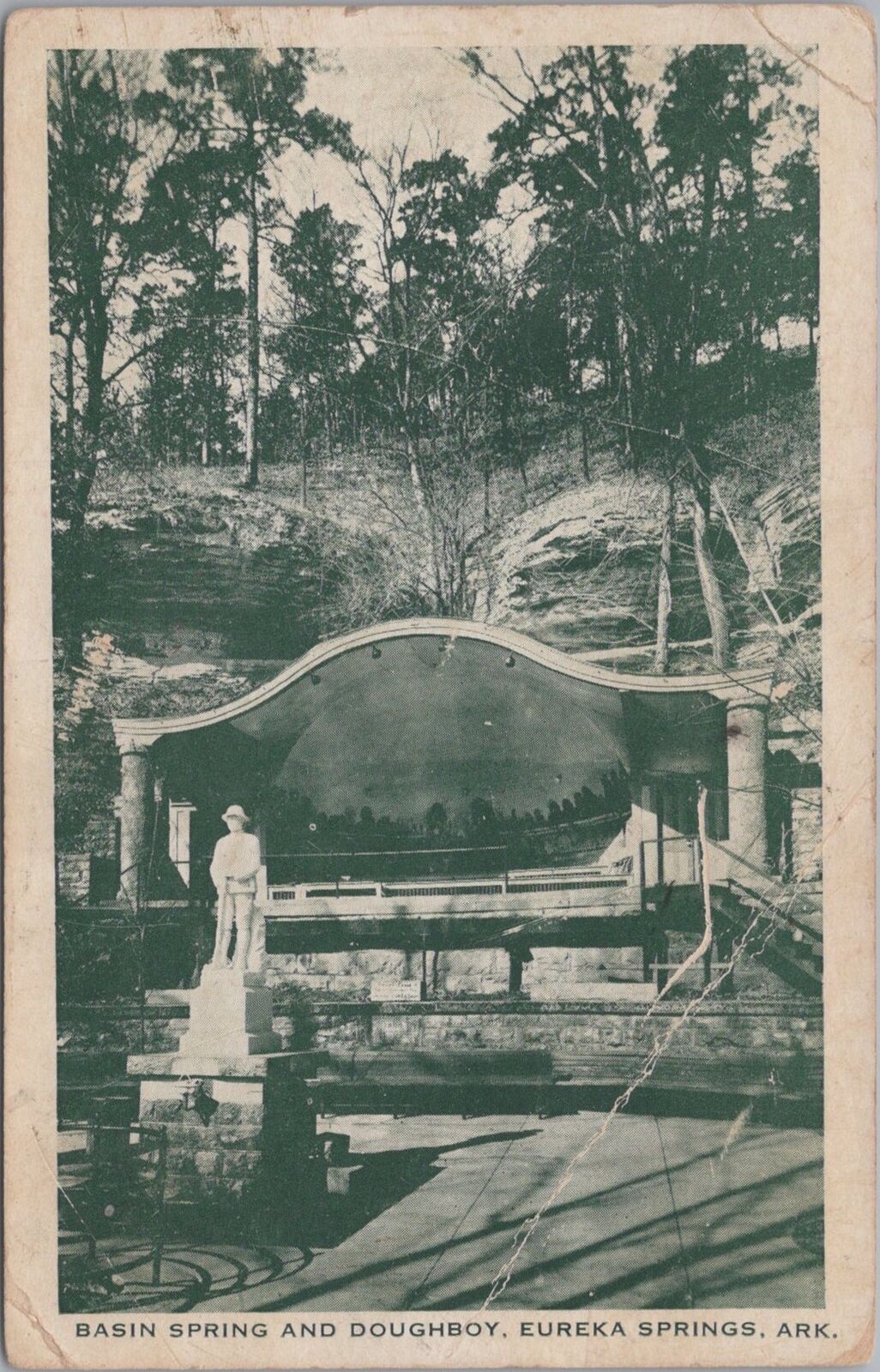 Basin Spring and Doughboy Eureka Springs Arkansas 1935 Postcard