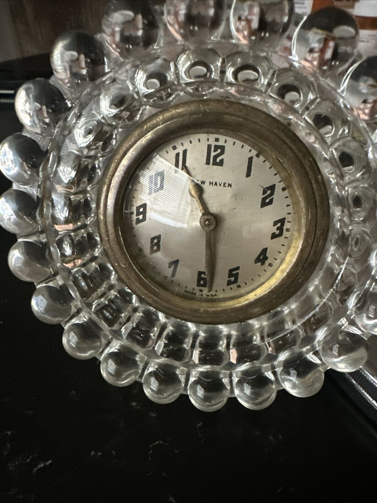 Vintage Glass Bubble New Haven Table Top Manual Wind Working Clock  USA 🇺🇸