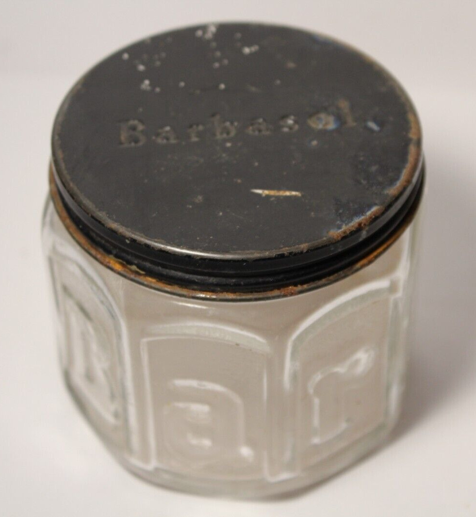 1940s VINTAGE BARBER SHOP VINTAGE SHAVING CREAM BARBASOL JAR WITH ORIGINAL LID