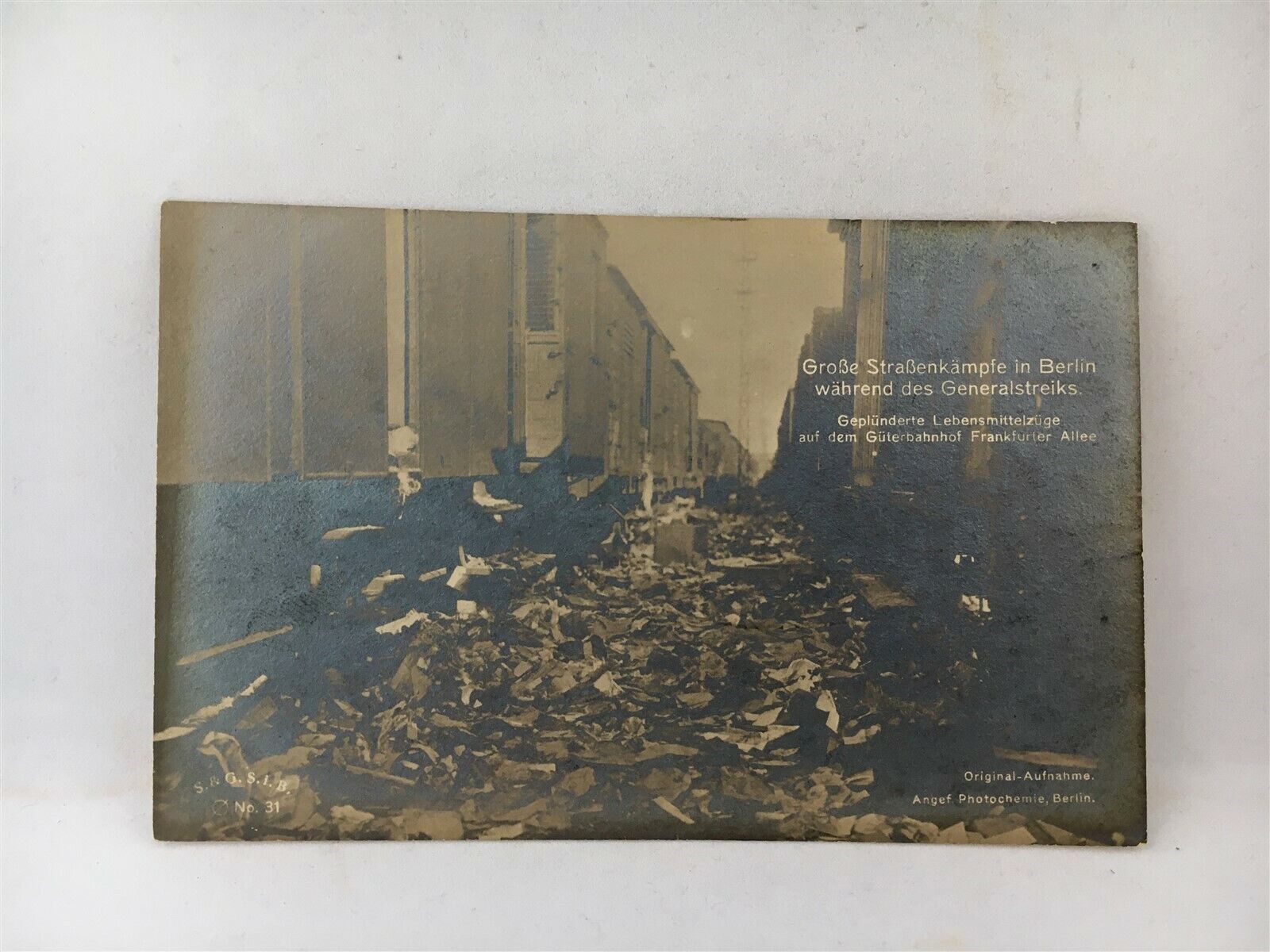 German Revolution Berlin Postcard 1919 RPPC Strassenkampf Food Train Looted