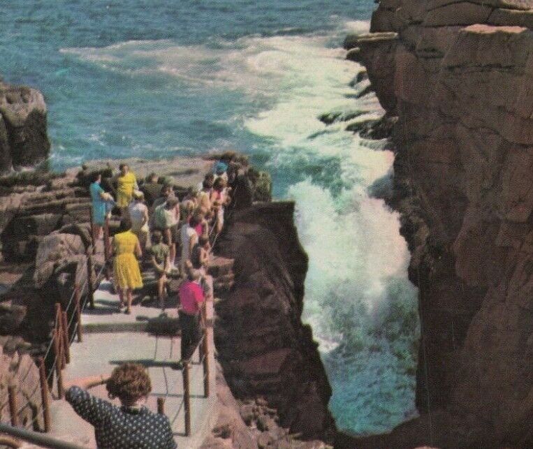 Thunder Hole Mt Desert Island Maine Acadia people steps c1950s postcard B732