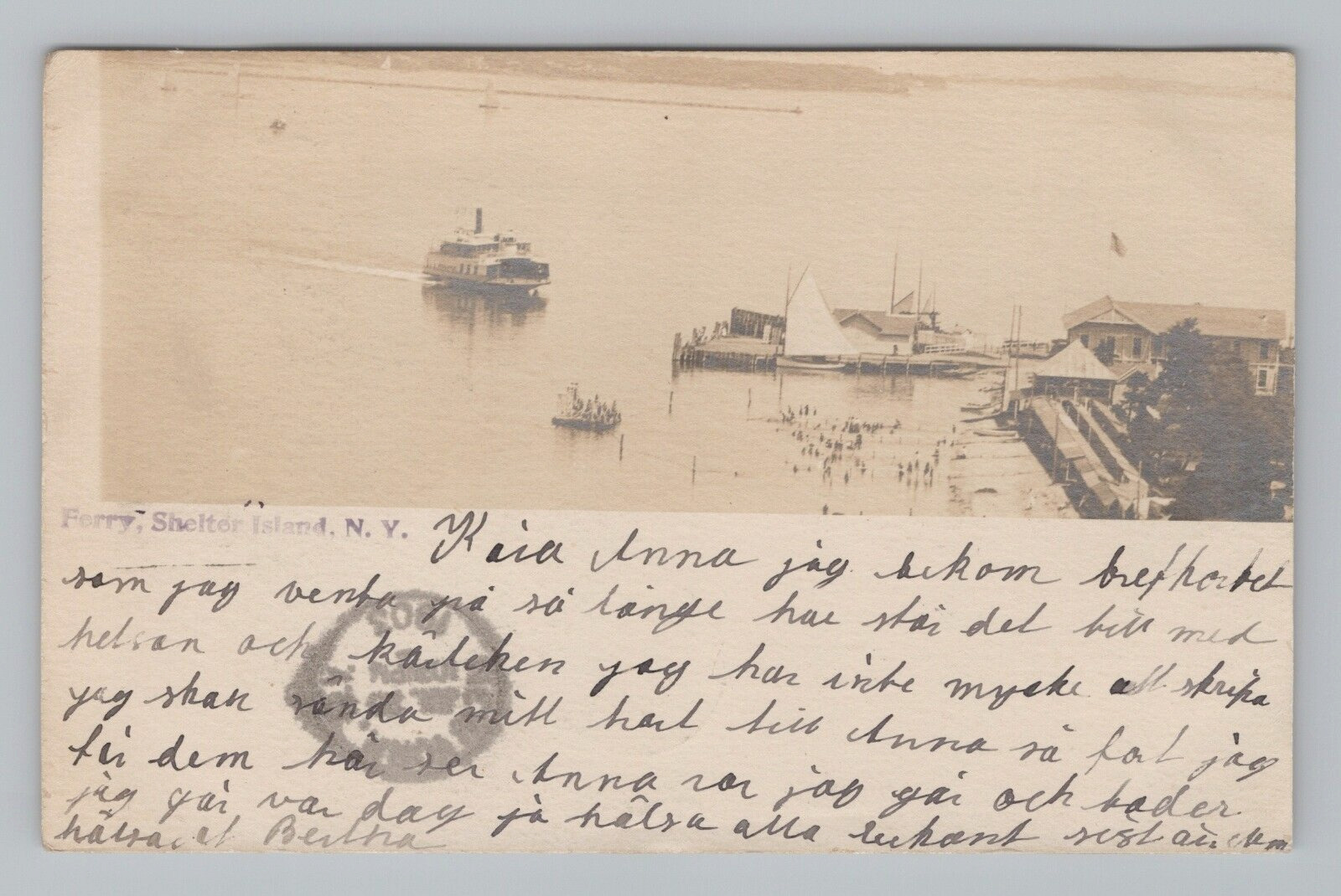Postcard RPPC Shelter Island New York Ferry Boat Private Mailing Card NY 1903