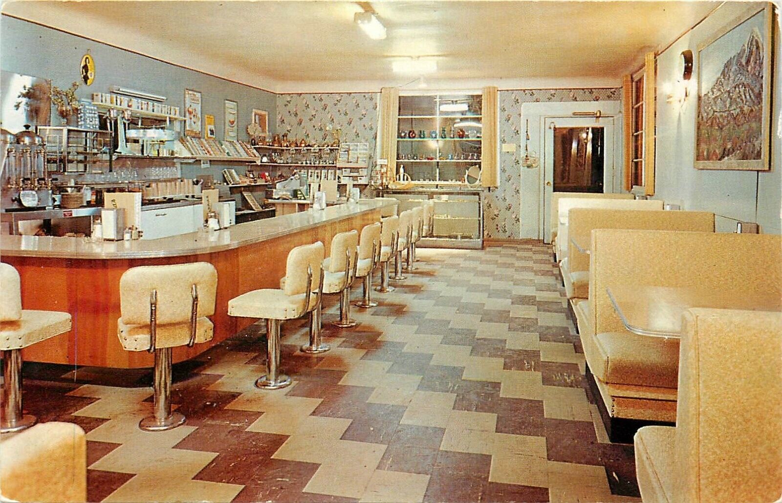 Postcard 1950s Desert Hot Springs California O\'Hara\'s Cafe interior 24-6327