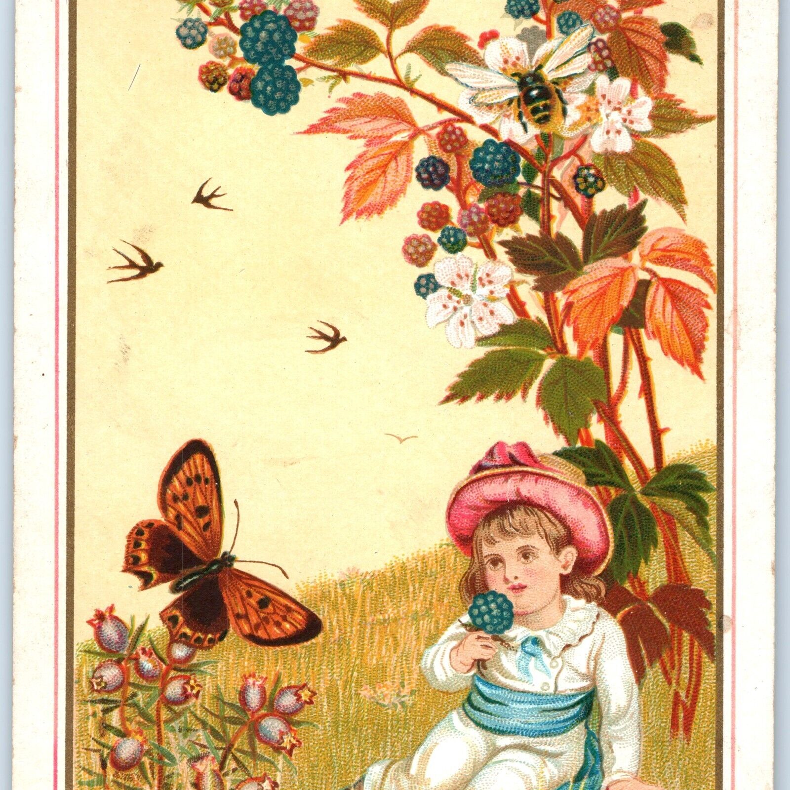 c1890s Merry Christmas Cute Girl Butterfly Bee Trade Card Marcus Ward C35