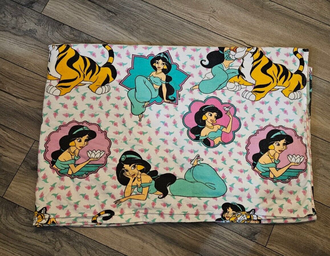 Vintage Disney Aladdin Princess Jasmine & Rajah Tiger Twin Bedsheet Flat Sheet