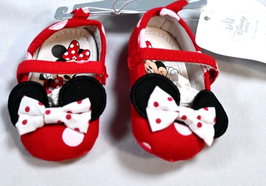 Disney Baby MINNIE MOUSE Red Polka Dot Ears & Bows Infant Shoes 0-6 Months