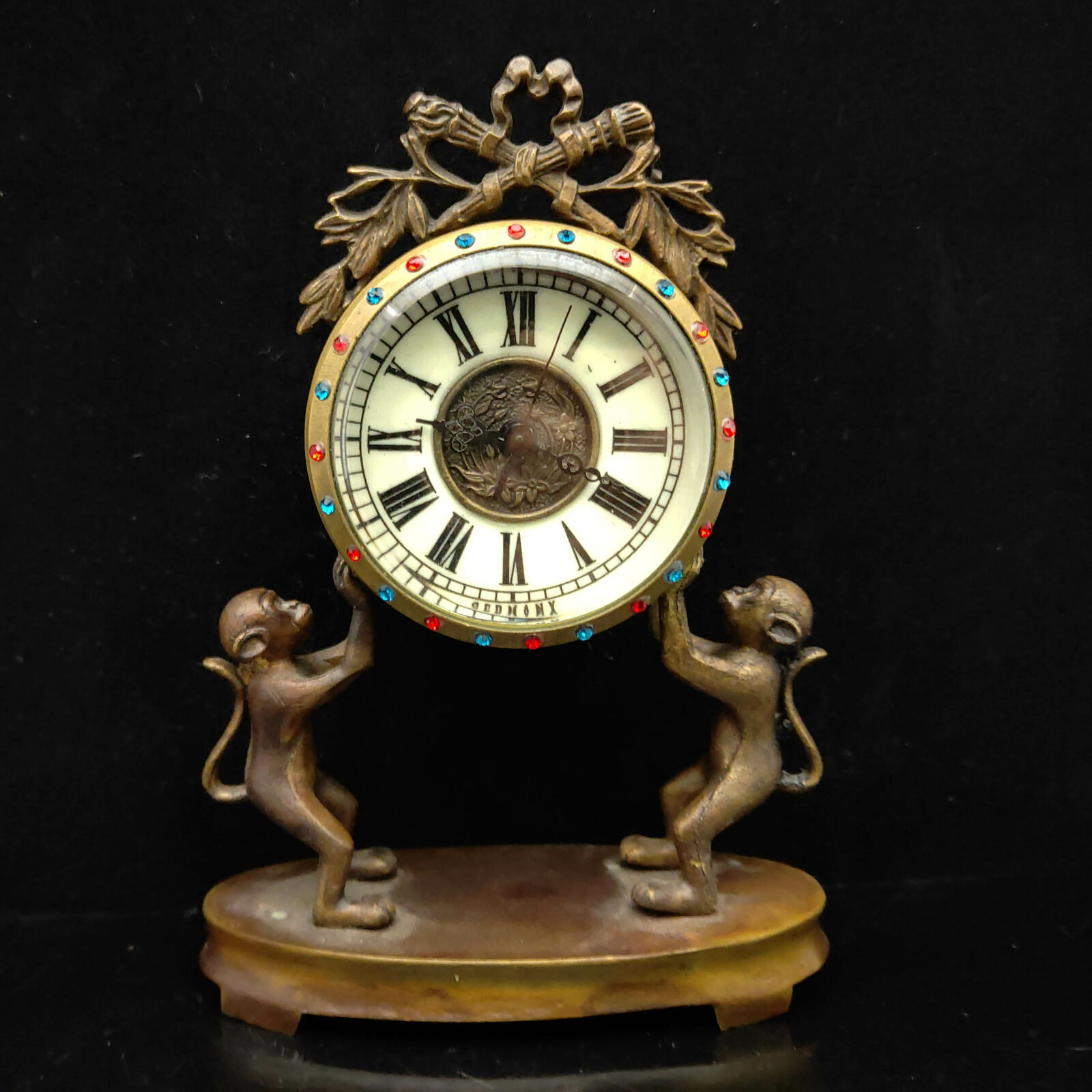  Exquisite Brass Mechanical Clock  Two Monkeys Shape Statue Can work FL032