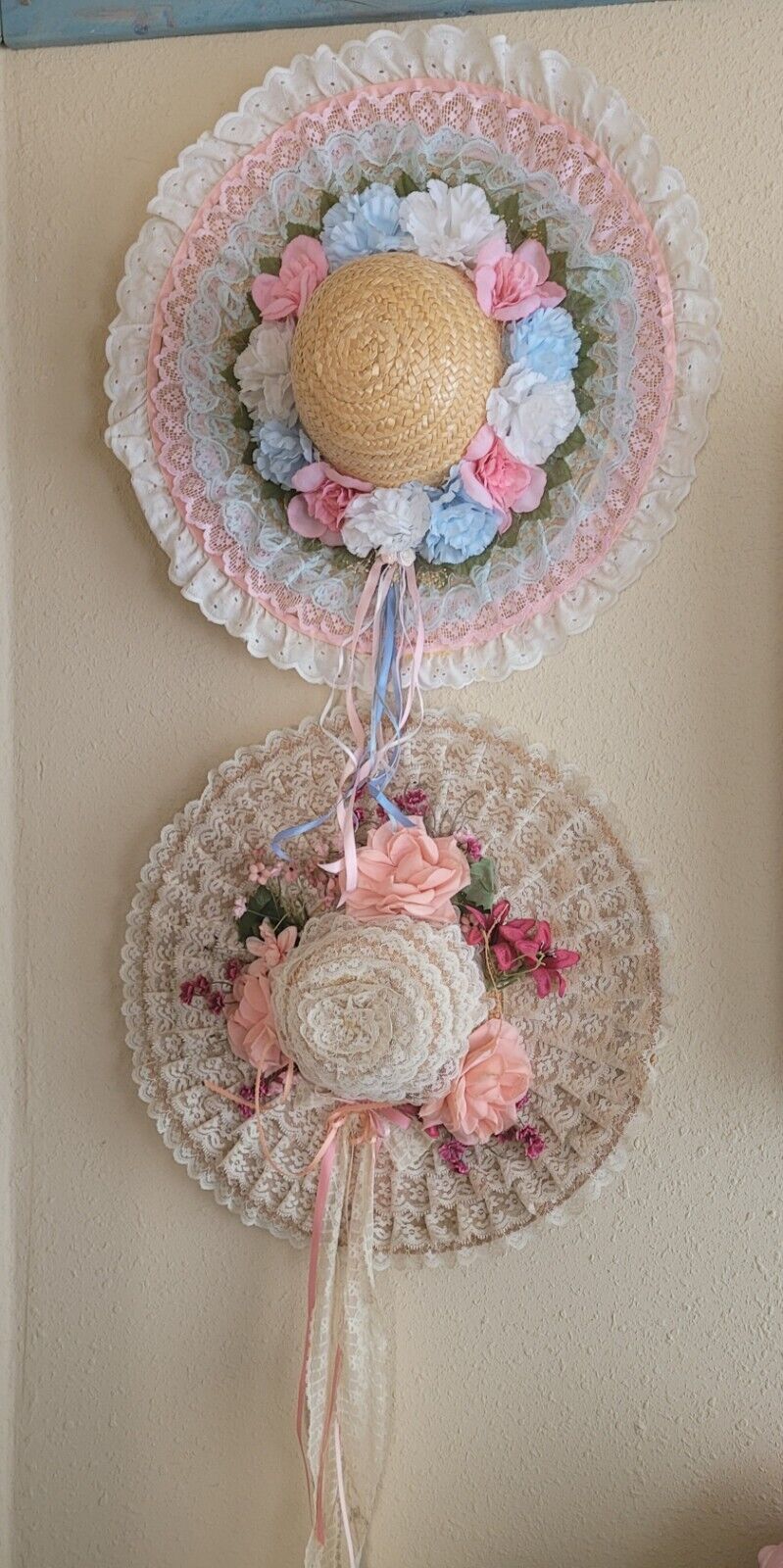 Vintage Frilly Straw Hats, Includes 2, Costume Ideas, Easter