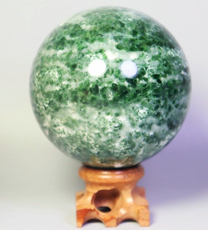 66mm Natural Qinghai jade Agate Quartz Crystal Stone Sphere Ball Healing / Stand