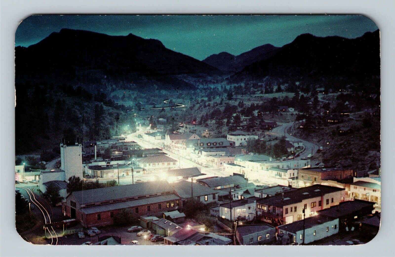 Estes Village Colorado, ROCKY MOUNTAIN NATL PARK AT NIGHT Vintage c1954 Postcard