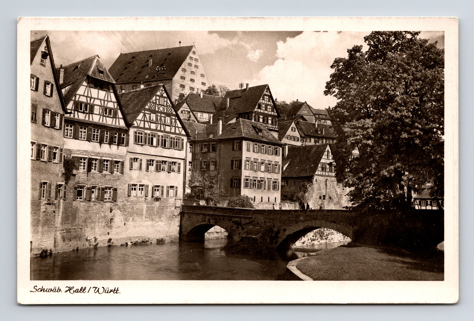 RPPC Houses by River Kocher Schwabisch Hall Baden Wurttemberg Germany Postcard