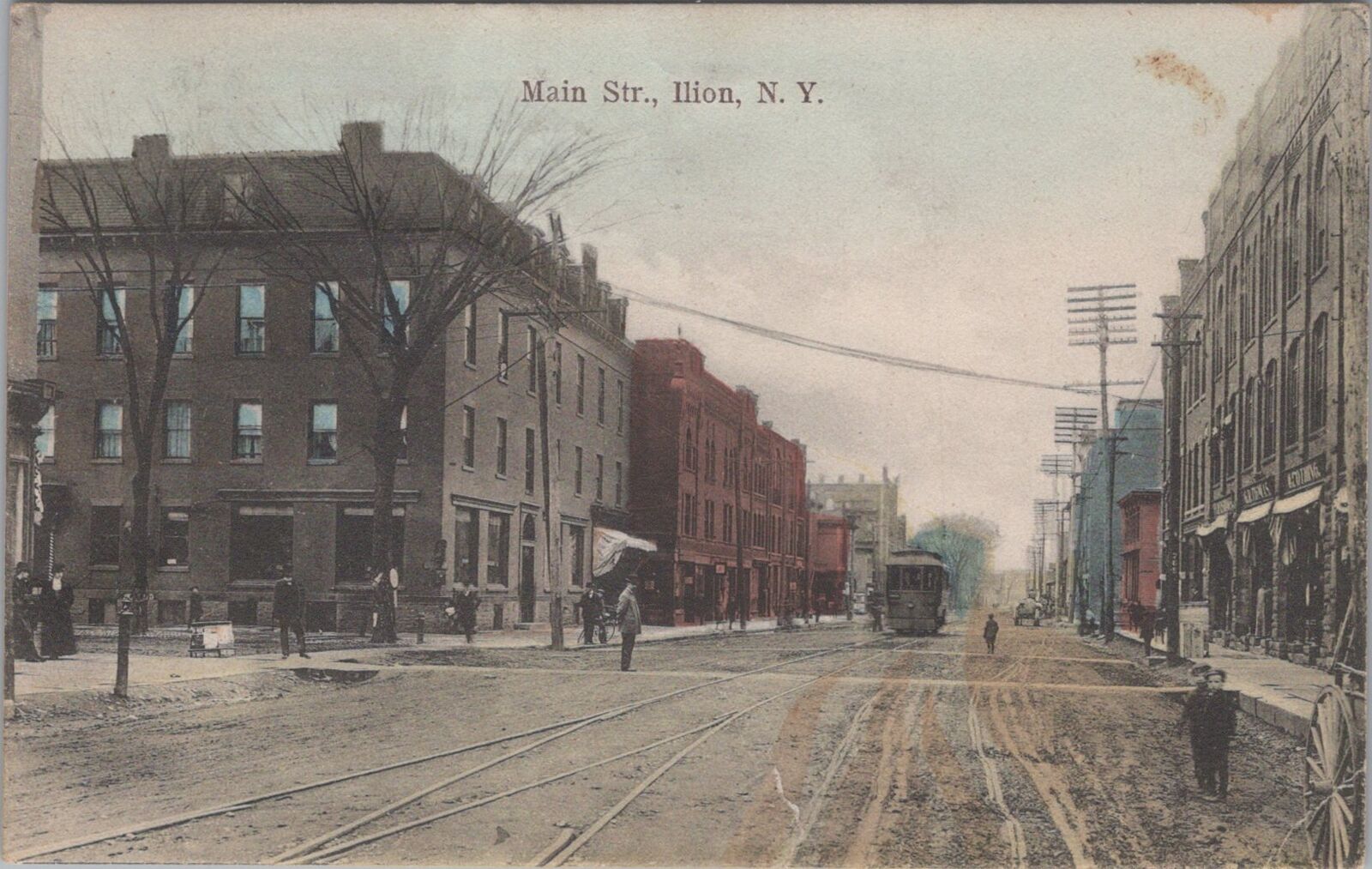 Main Street Dirt Road Ilion New York Trolley 1908 Postcard
