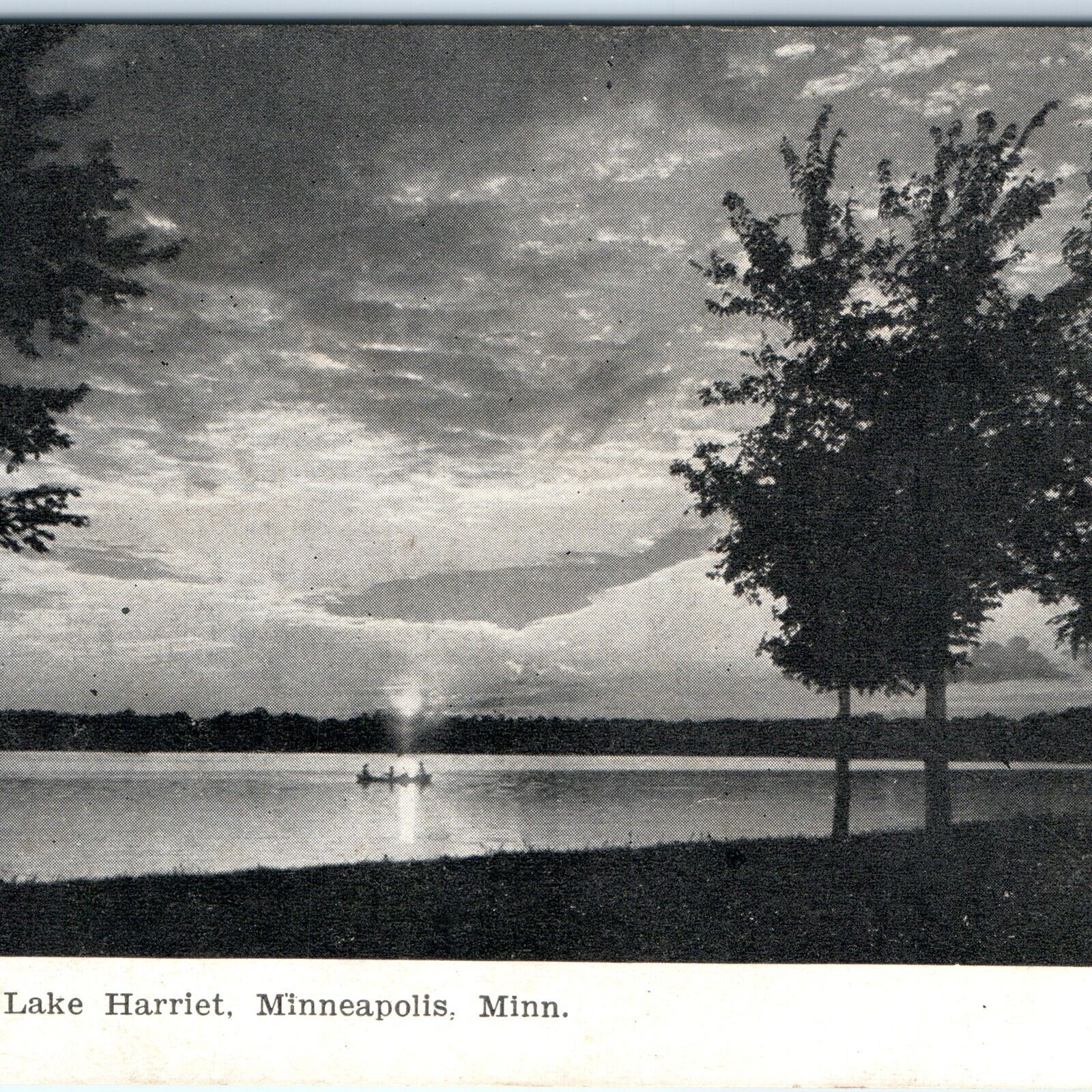 c1900s Minneapolis, MN Moonlight Lake Harriet Postcard Boating @ Night Litho A71