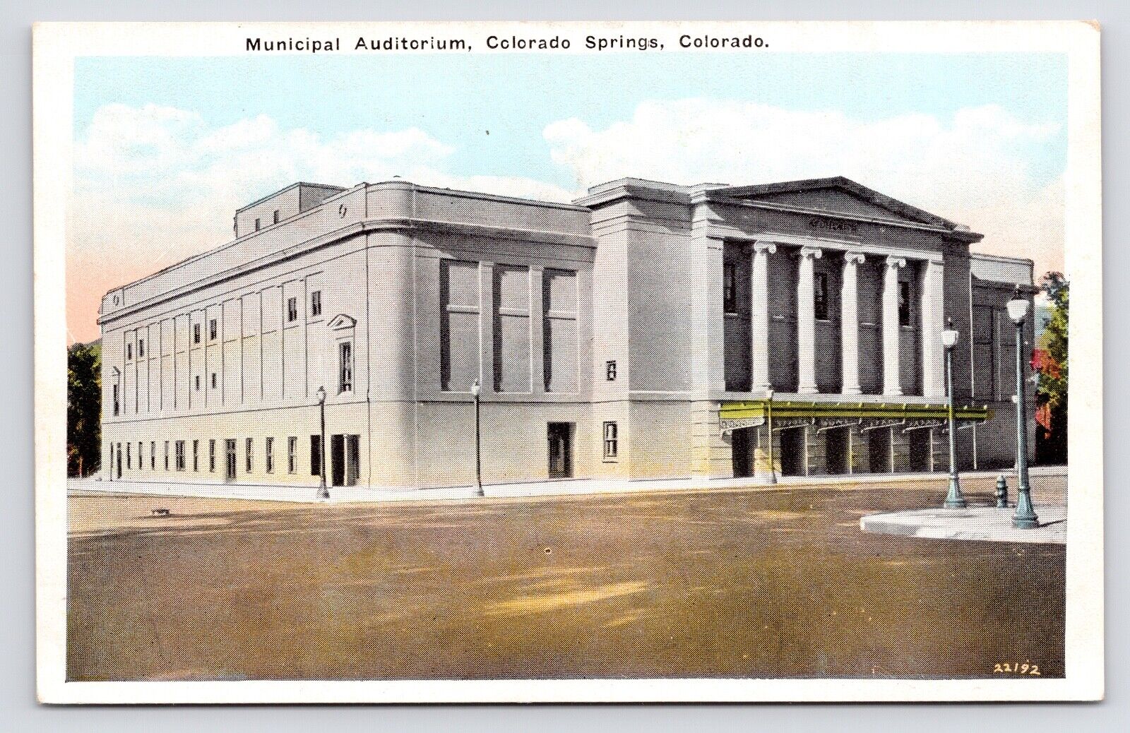 c1920s Municipal Auditorium Exterior Street View Colorado Springs CO Postcard
