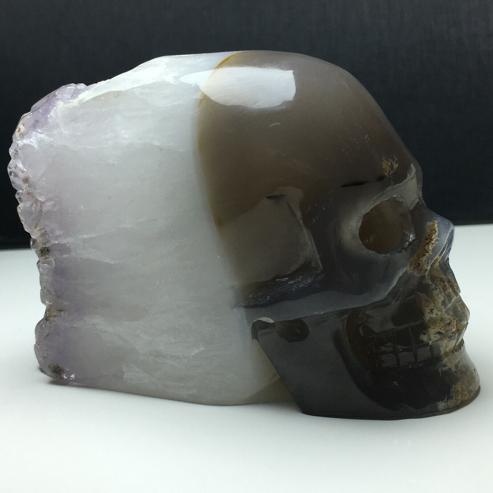 495g Natural Crystal Specimen. Amethyst Cluster. Hand-carved.The Exquisite Skull