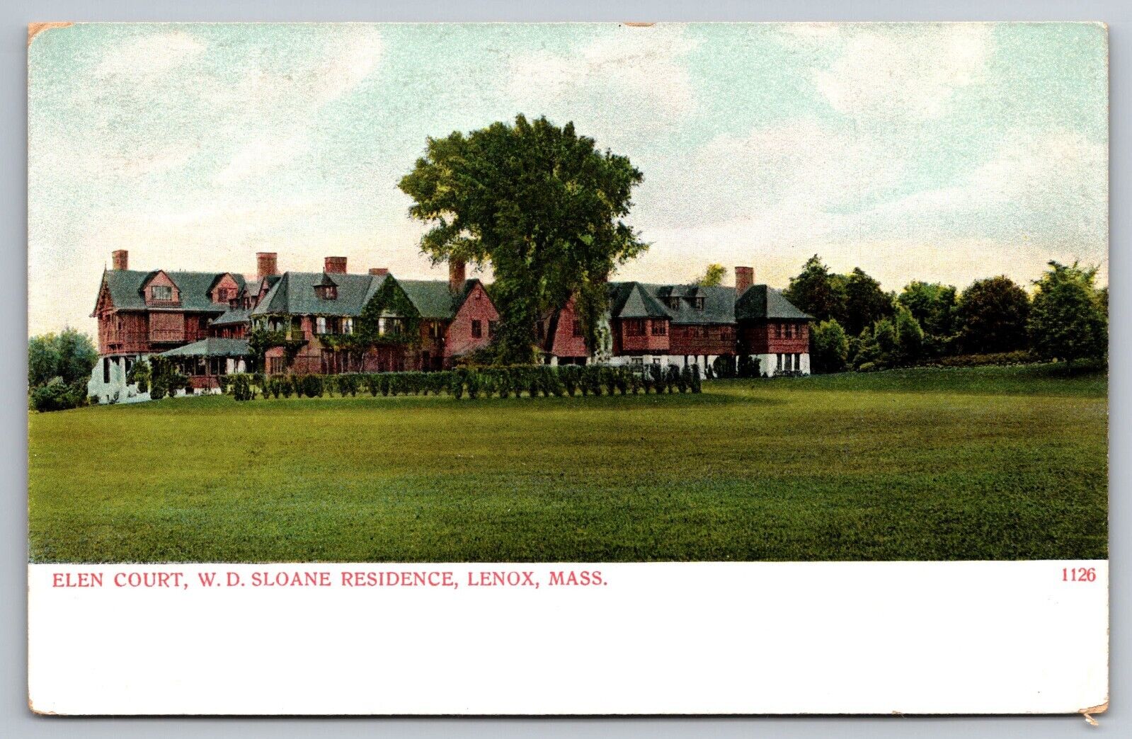 Elen Court. WD Sloane Residence. Lenox Massachusetts Vintage Postcard