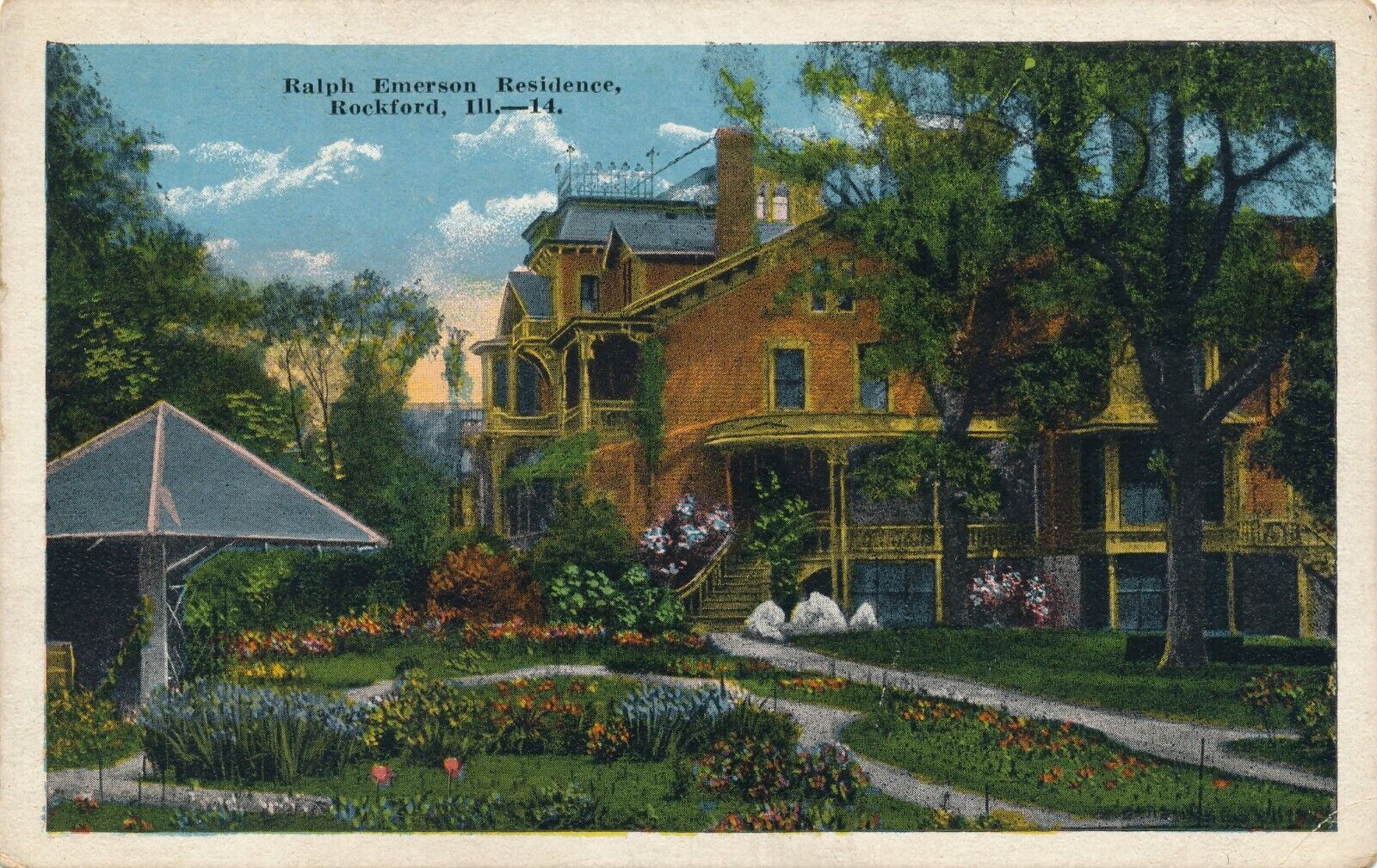 Ralph Emerson Home in Rockford, IL antique unposted postcard