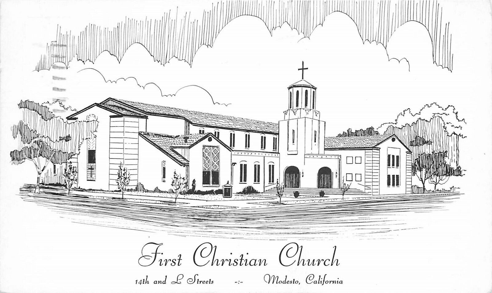 Postcard 1966 California Modesto 1st Christian Church religion CA24-4243