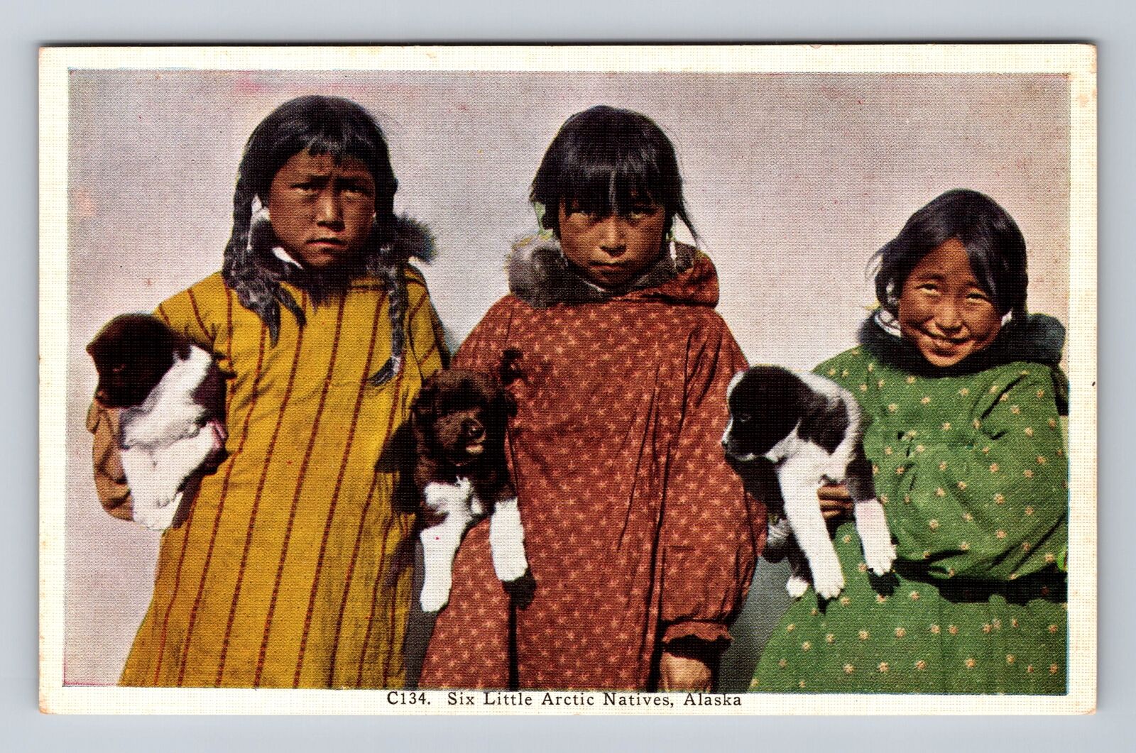 AK-Alaska, Six Little Arctic Natives, Antique Souvenir Vintage Postcard
