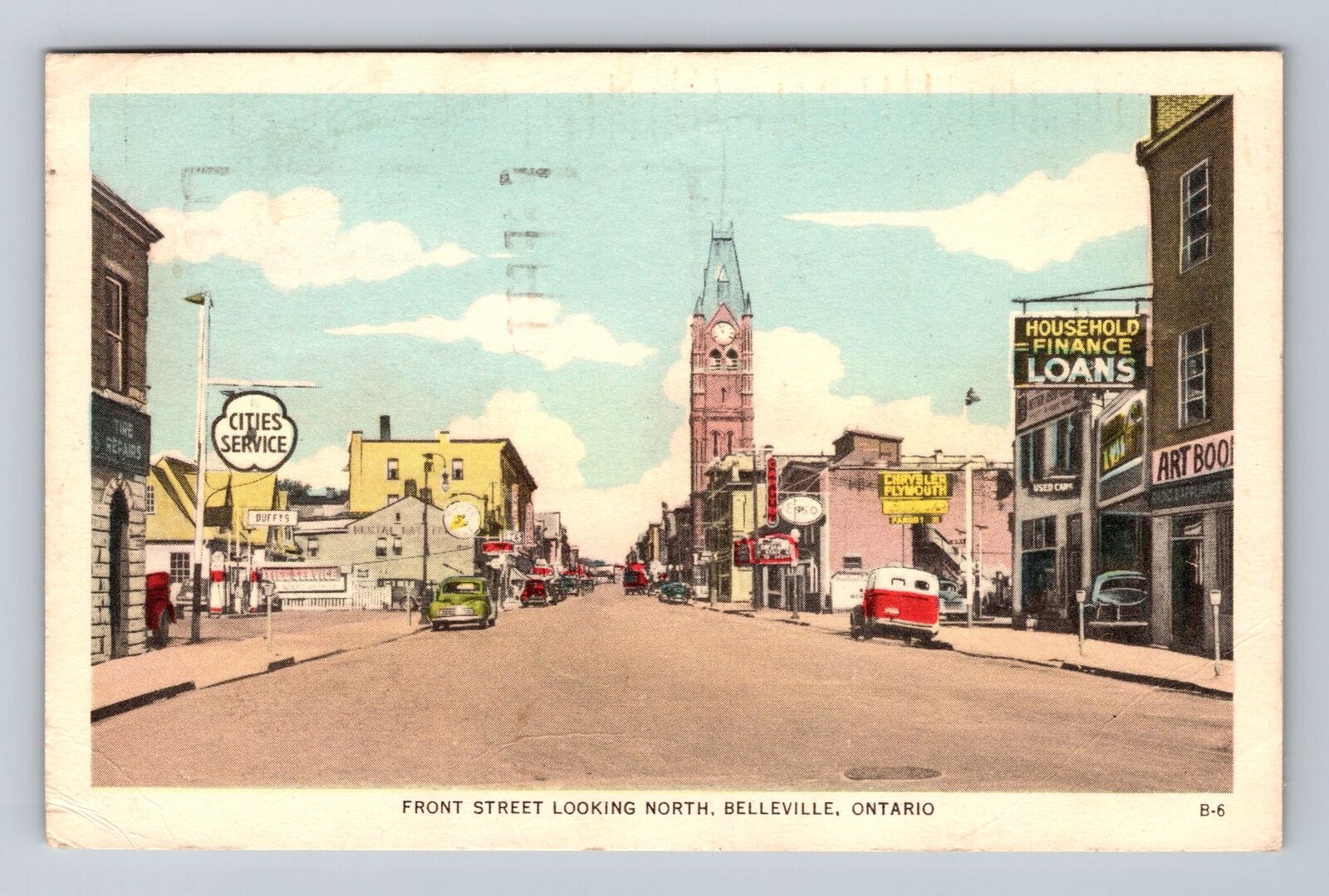 Belleville Canada, Front Street, Clock Tower ESSO Theater Vintage c1949 Postcard