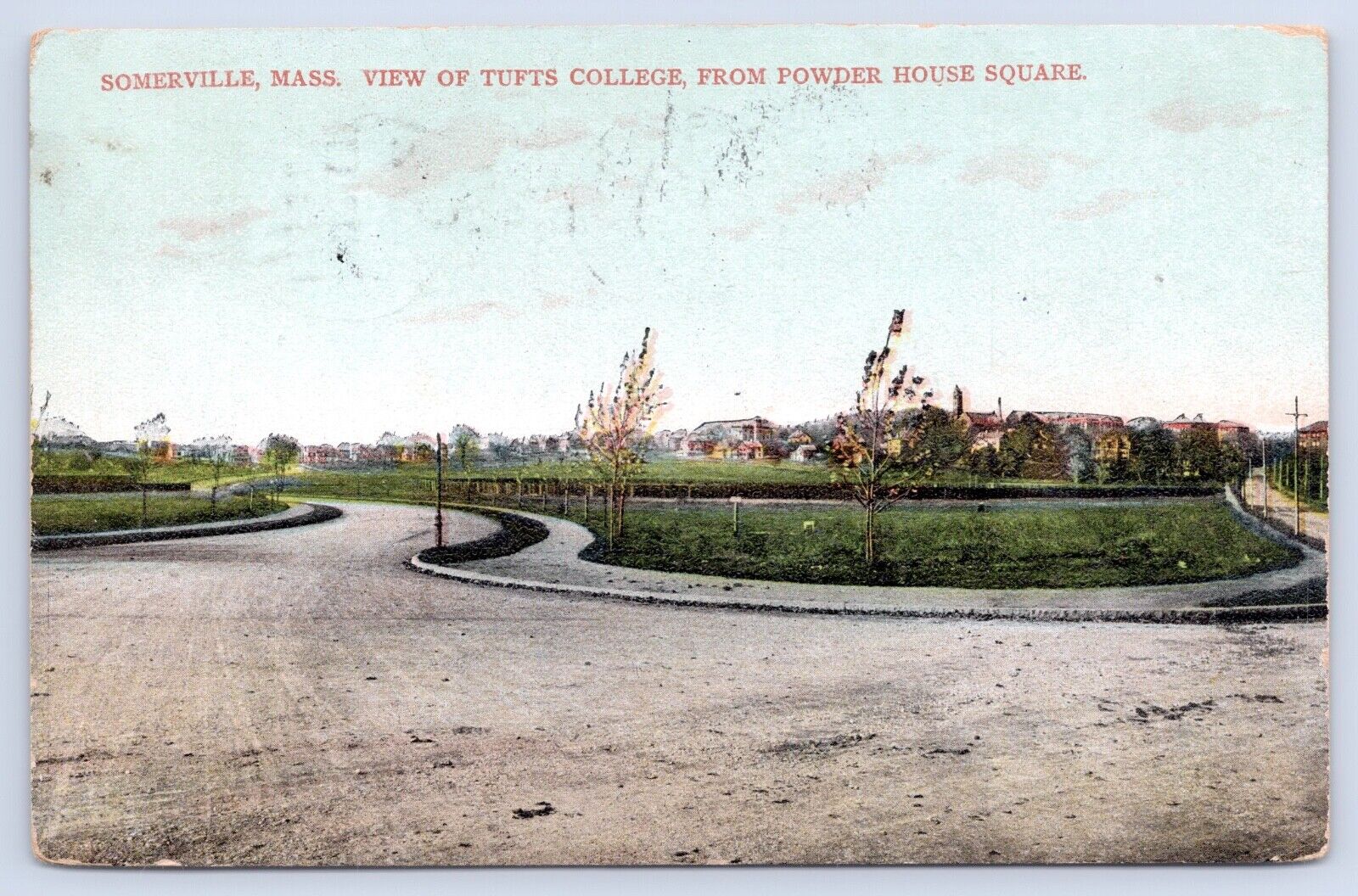 c1910 Sommerville MA View Of Tufts College From Powder House Square Vtg Postcard